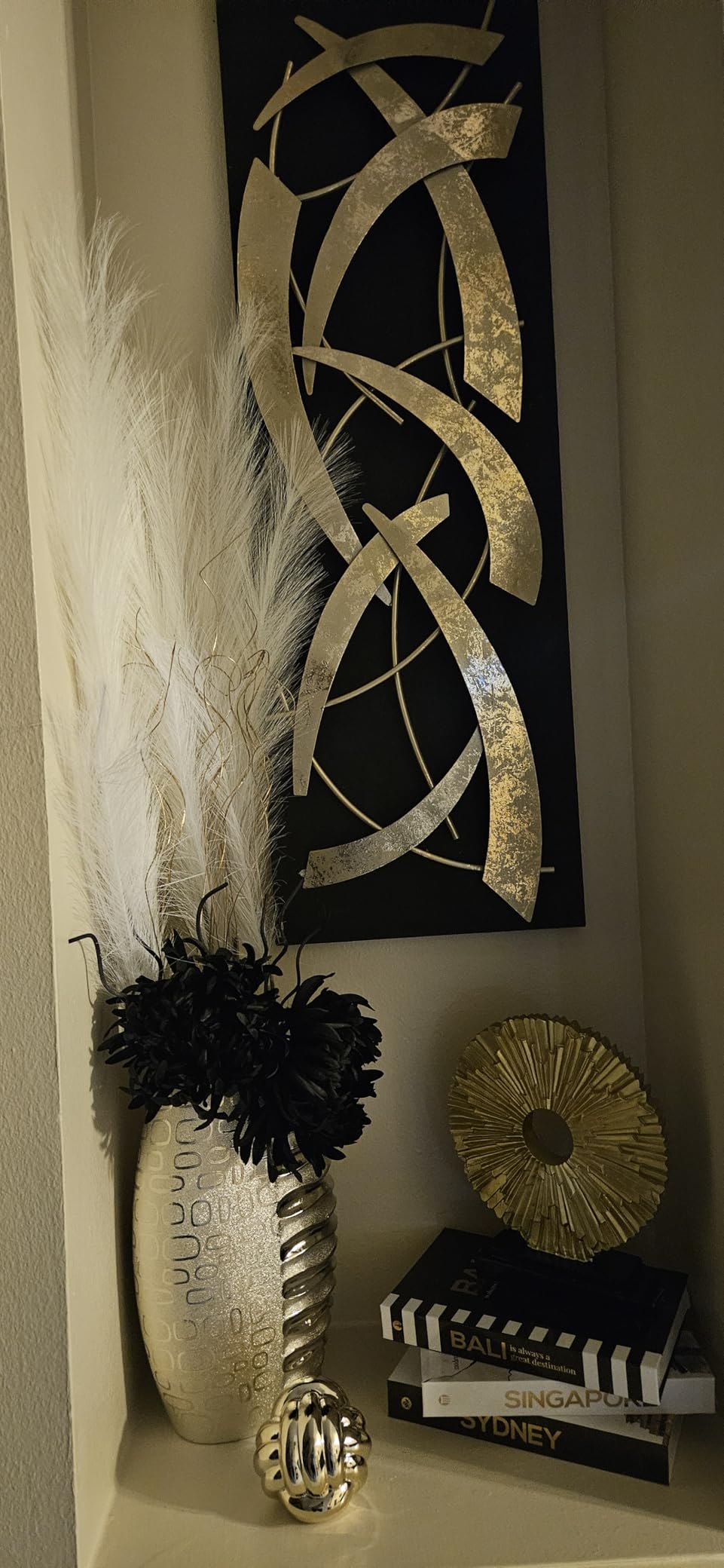 Deco 79 Metal Abstract Home Wall Decor Dimensional Wall Sculpture with Black Wood Backing, Set of 2 Wall Art 12