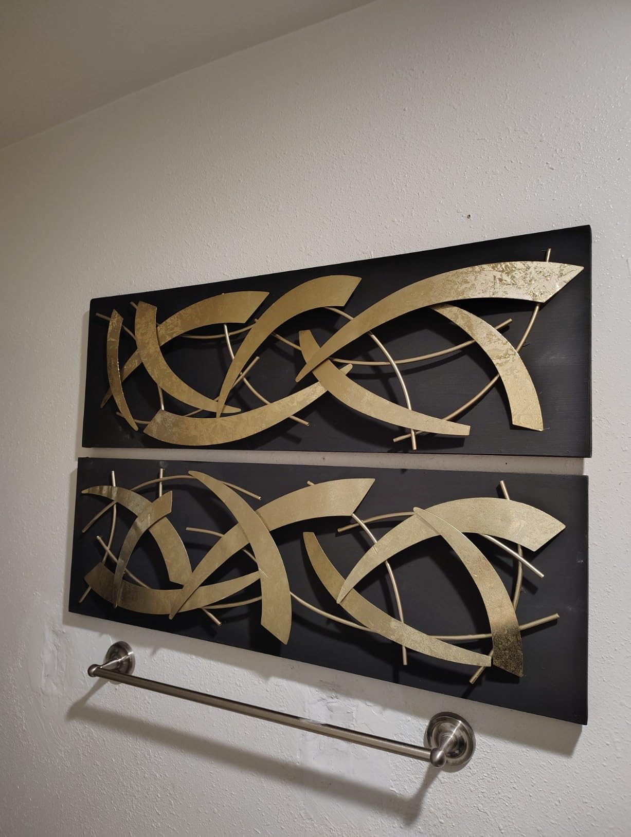 Deco 79 Metal Abstract Home Wall Decor Dimensional Wall Sculpture with Black Wood Backing, Set of 2 Wall Art 12