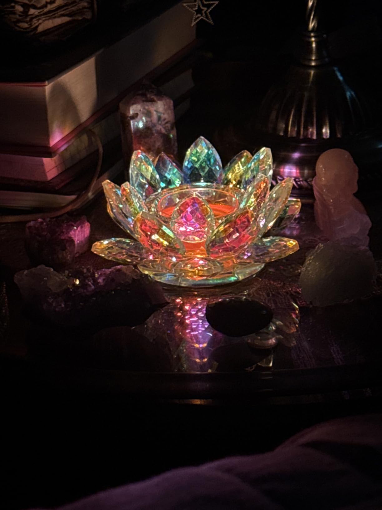 Colorful Crystal Lotus Flower Tea Light Holder - Lotus Petals Votive Candle Holder Candle Lamp, Glass Flower Tealight Candle Stand for Table Centerpiece Wedding Decors customer photo 1