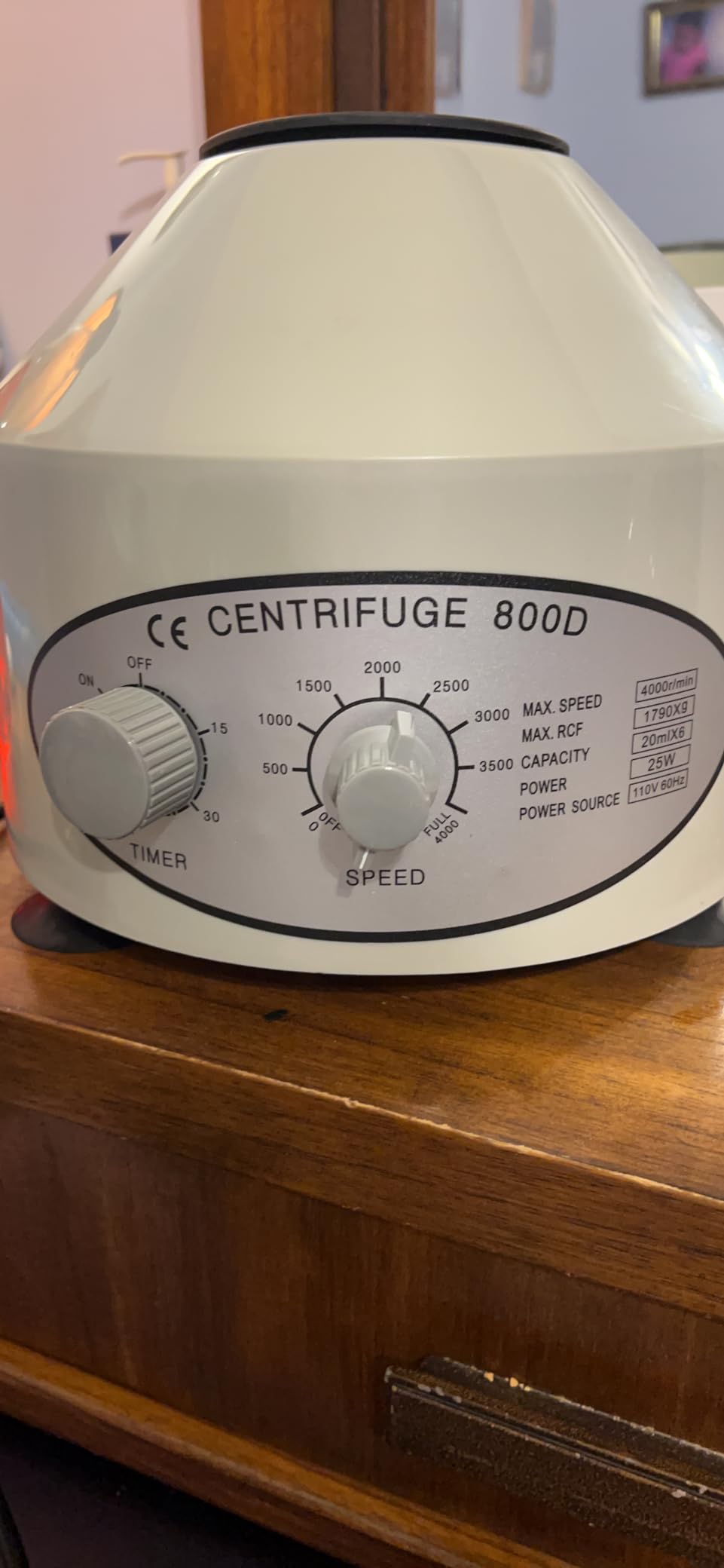 Electric Lab Laboratory Centrifuge Machine Lab Medical Practice w/Timer and Speed Control, Max Speed 4000 RPM Capacity 6 x 20ml, Silver customer photo 1