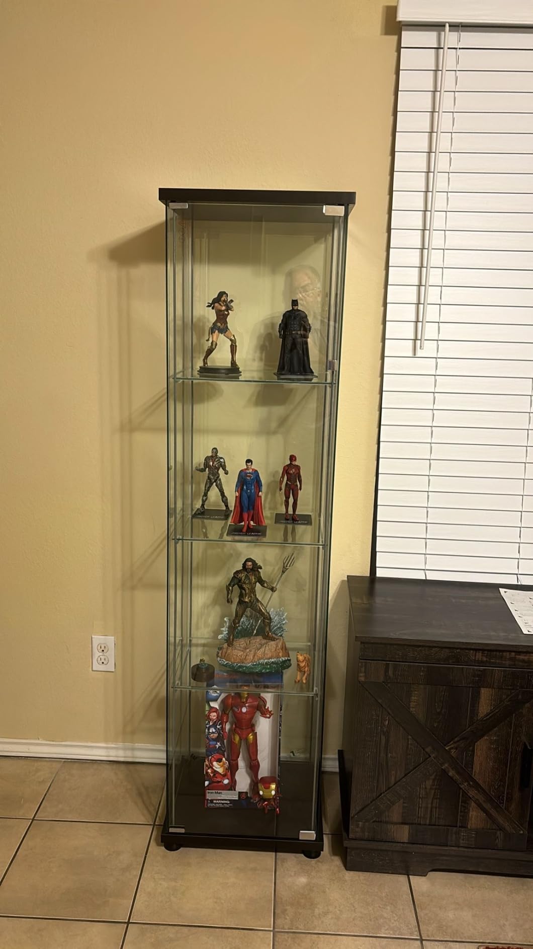 4-Tier Tempered Glass Display Cabinet with Glass Door, Floor Standing Curio Cabinet Collection Showcase, 17