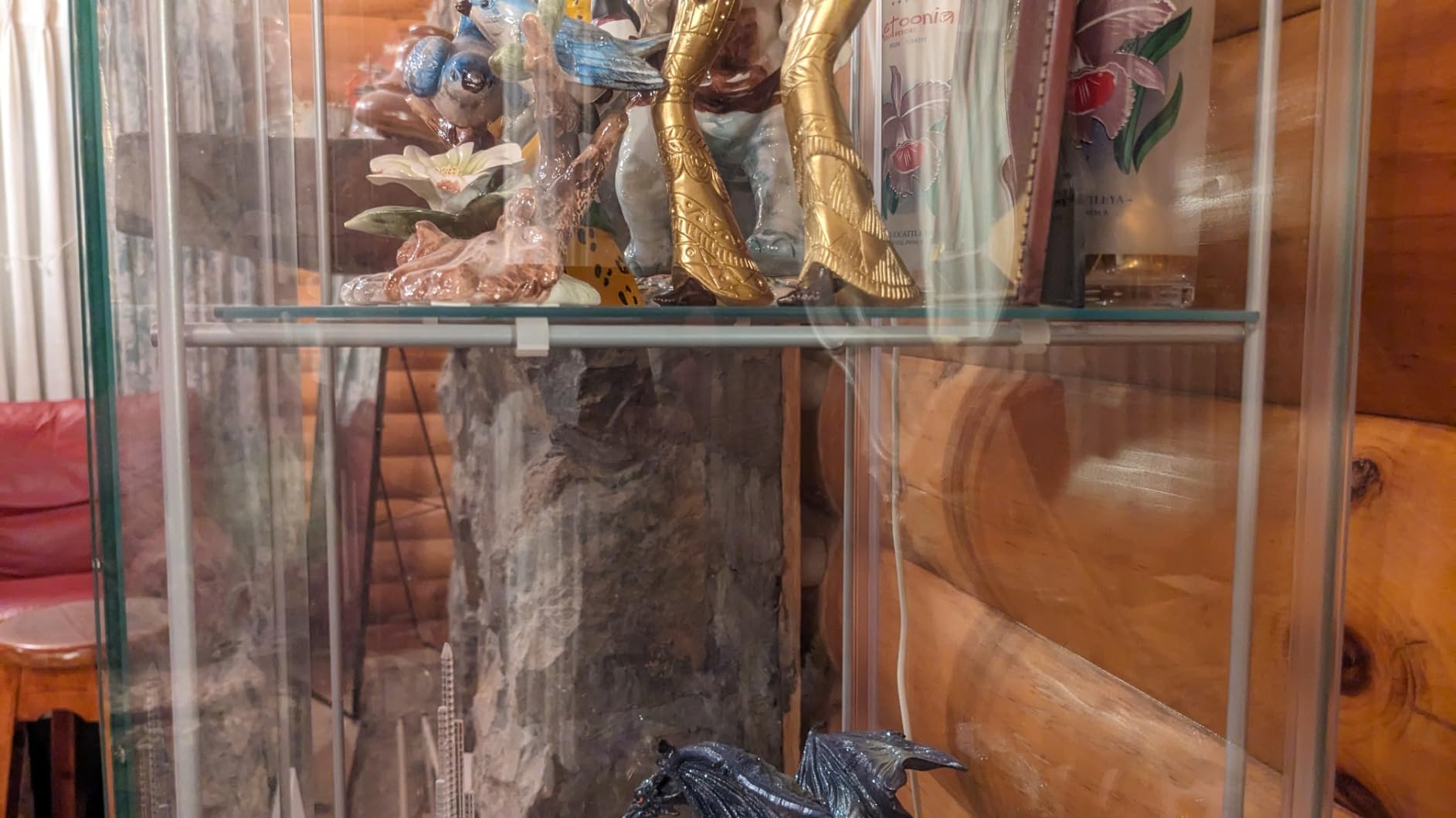 4-Tier Tempered Glass Display Cabinet with Glass Door, Floor Standing Curio Cabinet Collection Showcase, 17