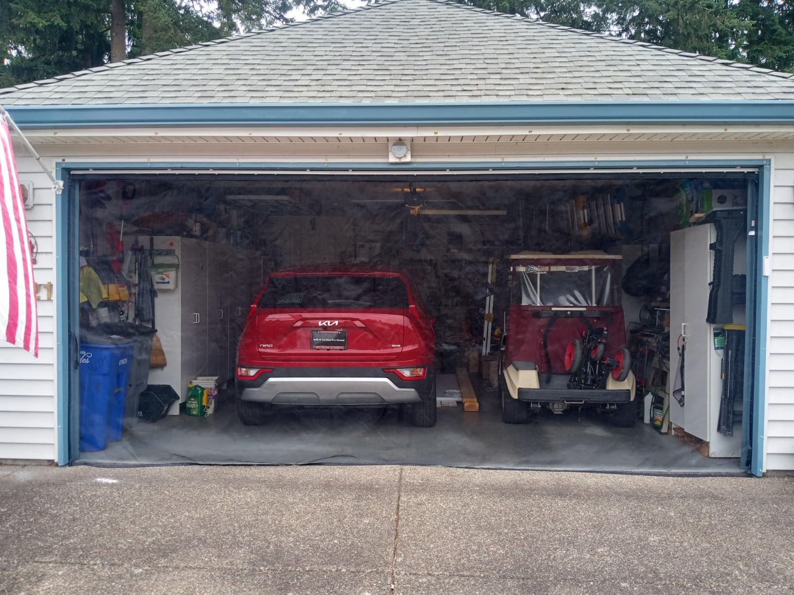 Sliding Garage Door Screen with Track Closure - Retractable Privacy Curtain Keep Annoying Animals Out Easy Install Heavy Duty Fiberglass Mesh Net for Opening Garage Patio (Black, 16 ft x 7 ft) customer photo 1