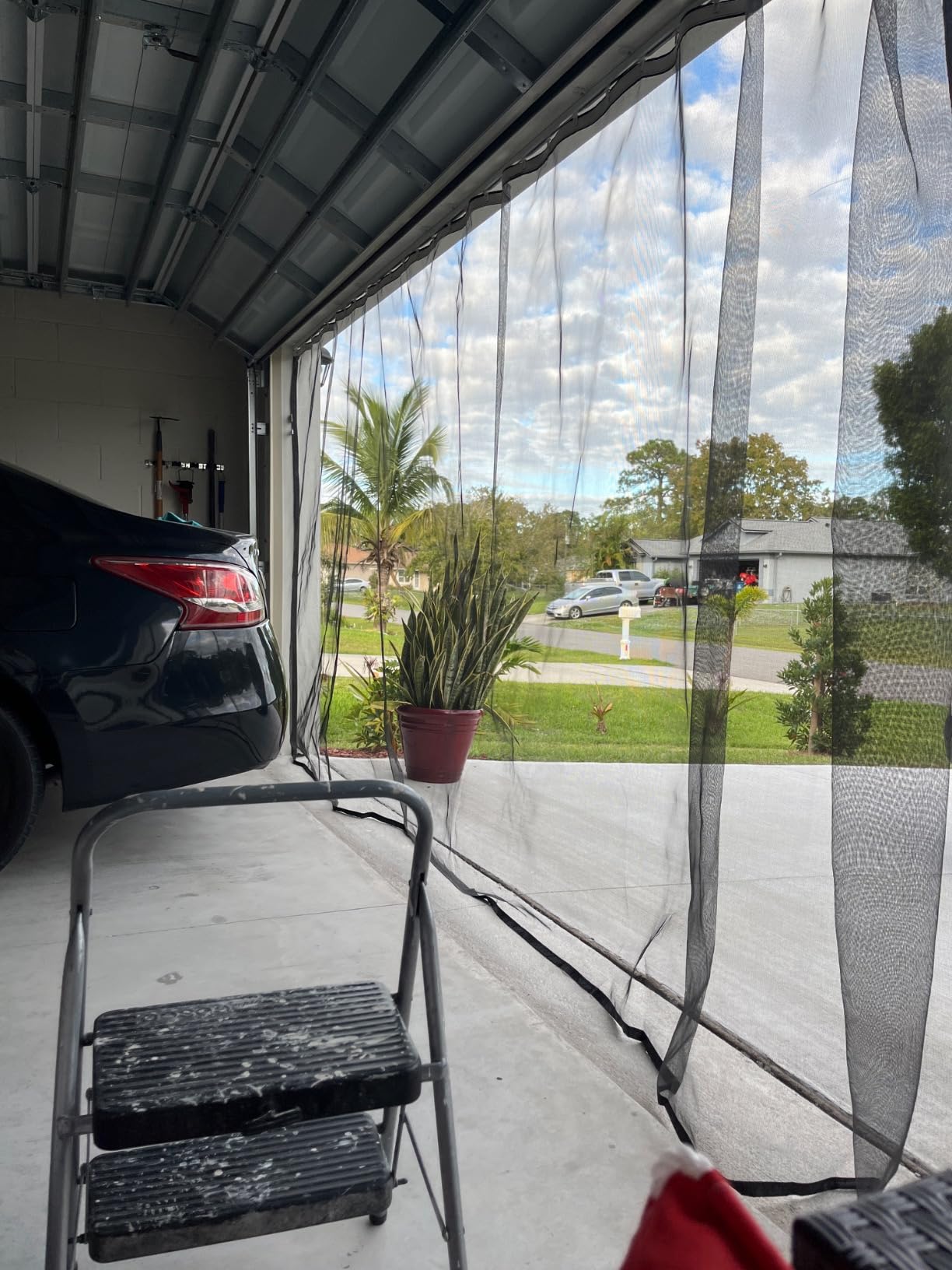Sliding Garage Door Screen with Track Closure - Retractable Privacy Curtain Keep Annoying Animals Out Easy Install Heavy Duty Fiberglass Mesh Net for Opening Garage Patio (Black, 16 ft x 7 ft) customer photo 2