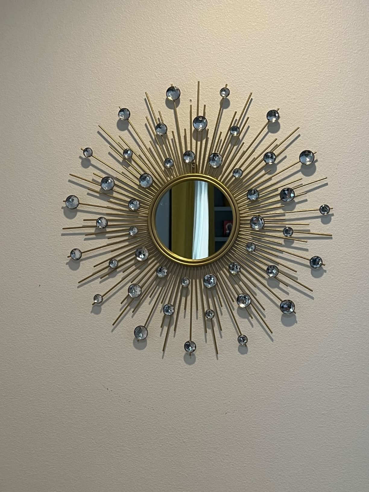 Gold Sunburst Mirror for Wall Decor Metal Sun Wall Mirror Decorative with Crystal Diamond for Living Room Bedroom Entryway Large Circle Mid Century Modern Starburst Wall Hanging 24 Inch customer photo 1