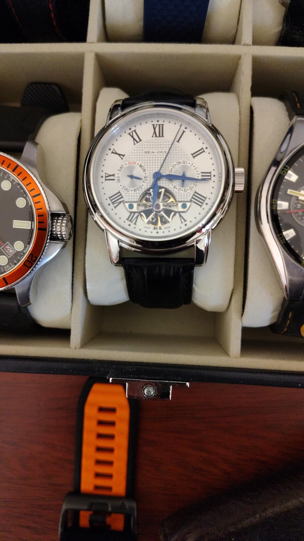 2021 Seagull Men's Watch Hollow Automatic Mechanical Watch Calendar Potential Multifunction Flywheel Business Watches, White- D819.626, Strap customer photo 1