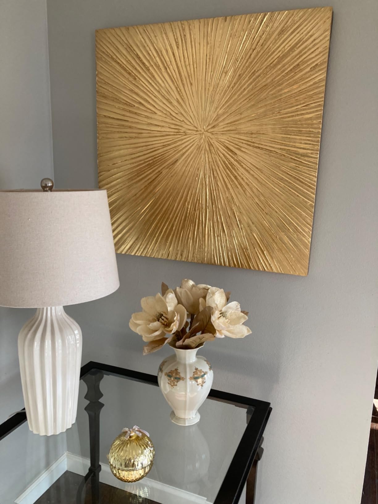 MADISON PARK SIGNATURE Sunburst Wall Art - Triptych Modern Resin Dimensional Radiant Color Hand Painted Metallic Finish Home Decor Abstract Textured Gold 15