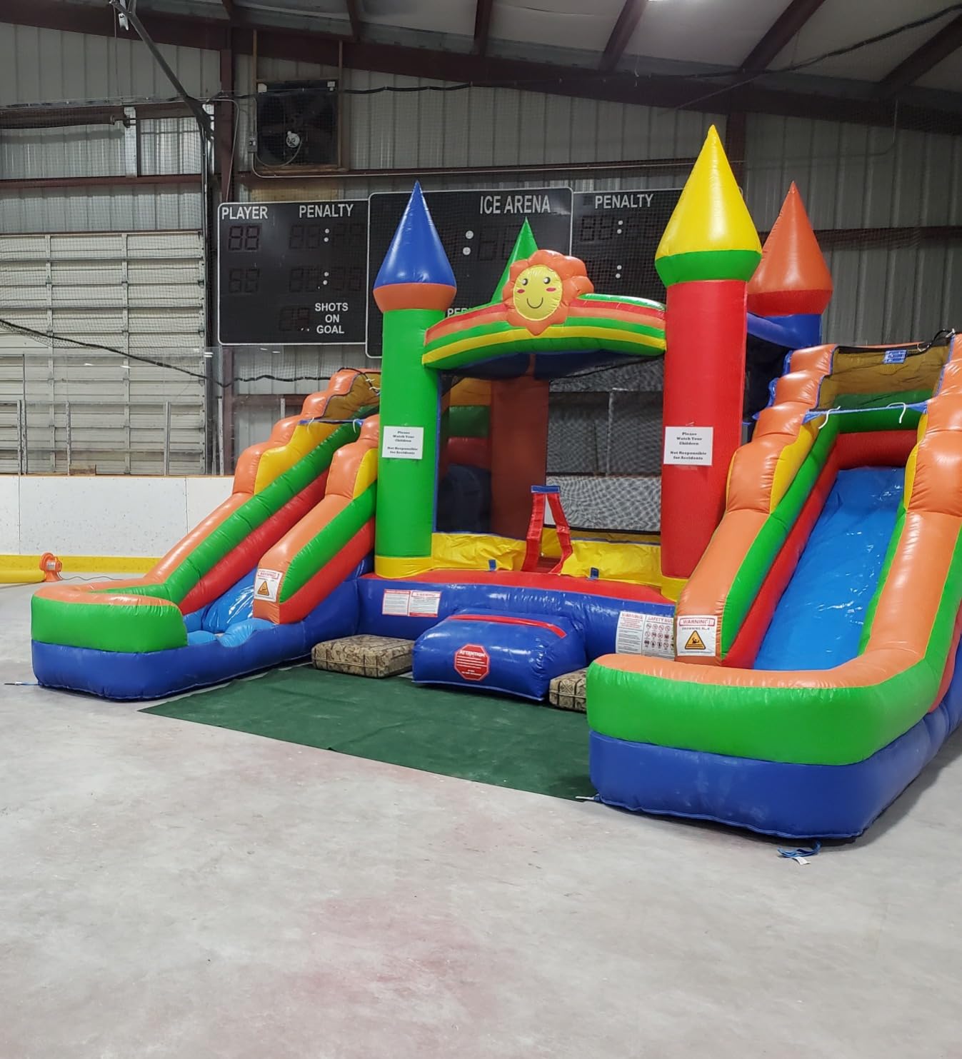 Crossover Rainbow Double Water Slide Bounce House Combo, 16.5 x 15 x 11 Foot, PVC Vinyl Inflatable Bouncy House for Kids, Wet or Dry Slides, with Stakes and Storage Bag, Blower not Included customer photo 1