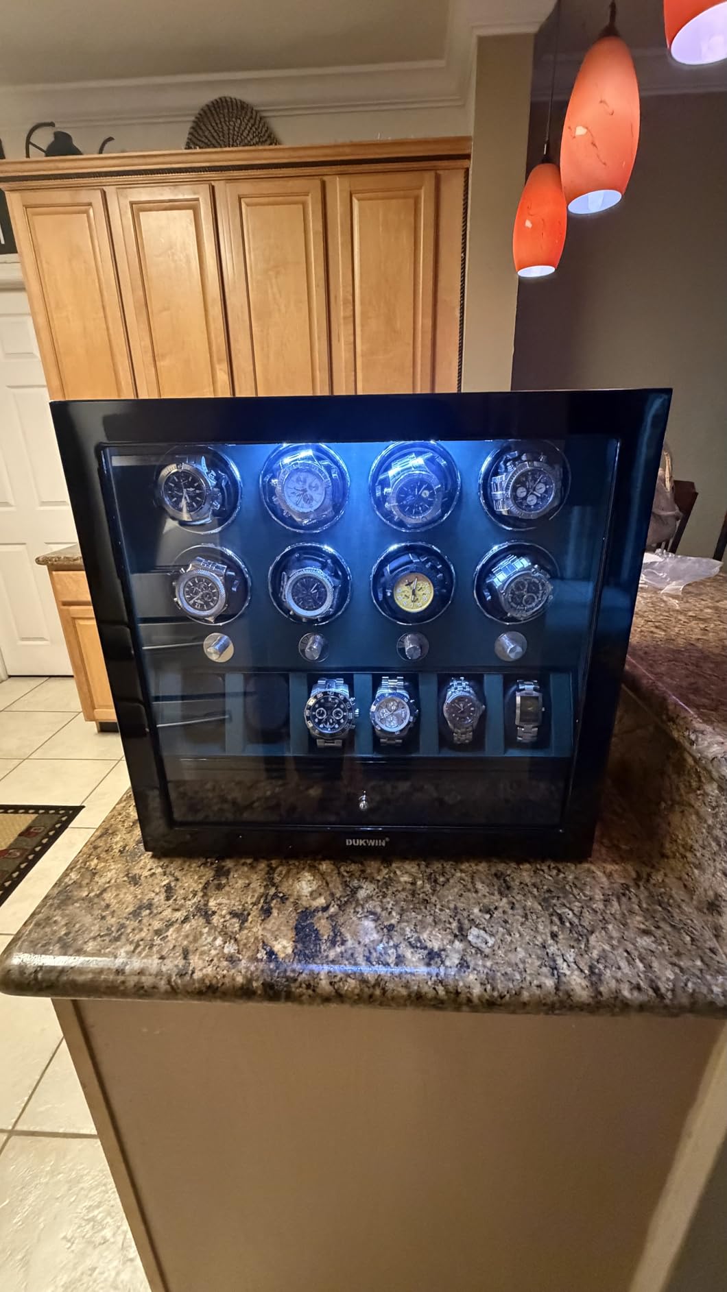 Watch Winder for 4/6/8 Automatic Watches, Lockable Winders with Watch Holders and Jewelry Storage, Super Quiet Motor with High-Gloss Finish, Built-in Illumination customer photo 2