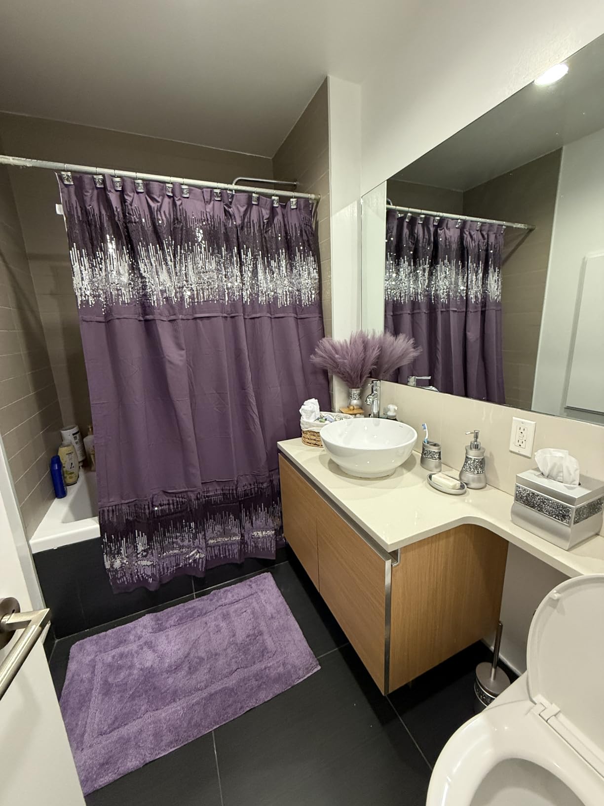 Creative Scents Crackled Glass Silver Bathroom Accessories Set - 6 Piece Bathroom Set Includes: Toilet Brush and Holder Set, Tissue Box Cover, Toothbrush Holder, Soap Dispenser, Soap Dish & Tumbler customer photo 1