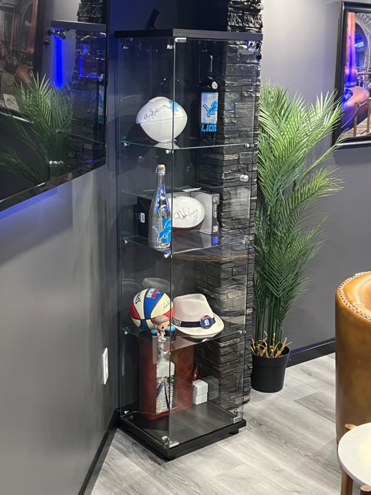 4-Tier Glass Display Cabinet with Metal Lock, 5mm Tempered Curio Cabinets Collection Display Case, Floor Standing Glass Curio Cabinet Showcase, 16.7