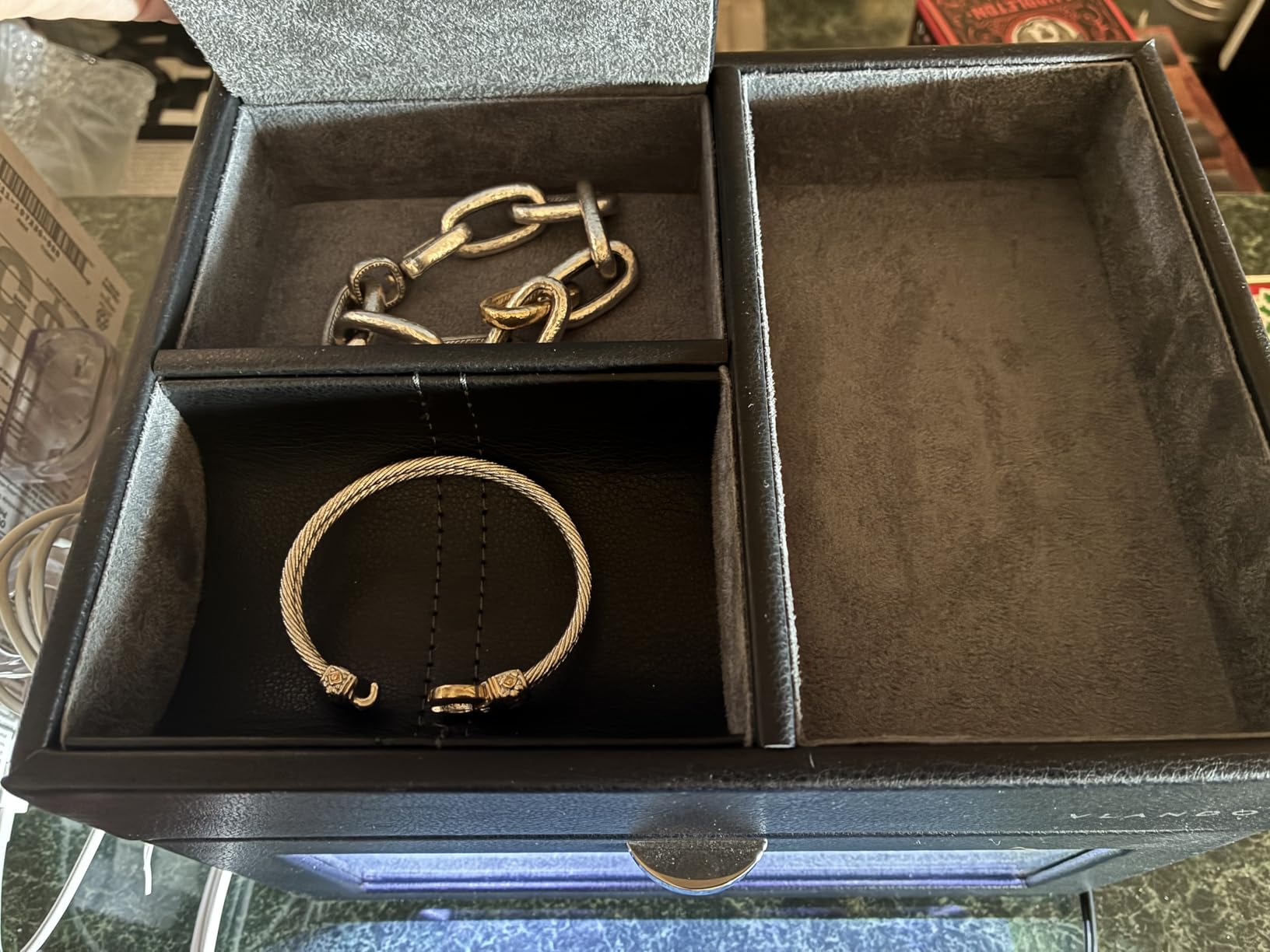 Vlando Automatic Double Watch Winder - Watch Winder Box with Men Jewelry Organizer Tray, Japanese Quiet Motor, LED Light, Adjustable Watch Pillows - Red customer photo 2