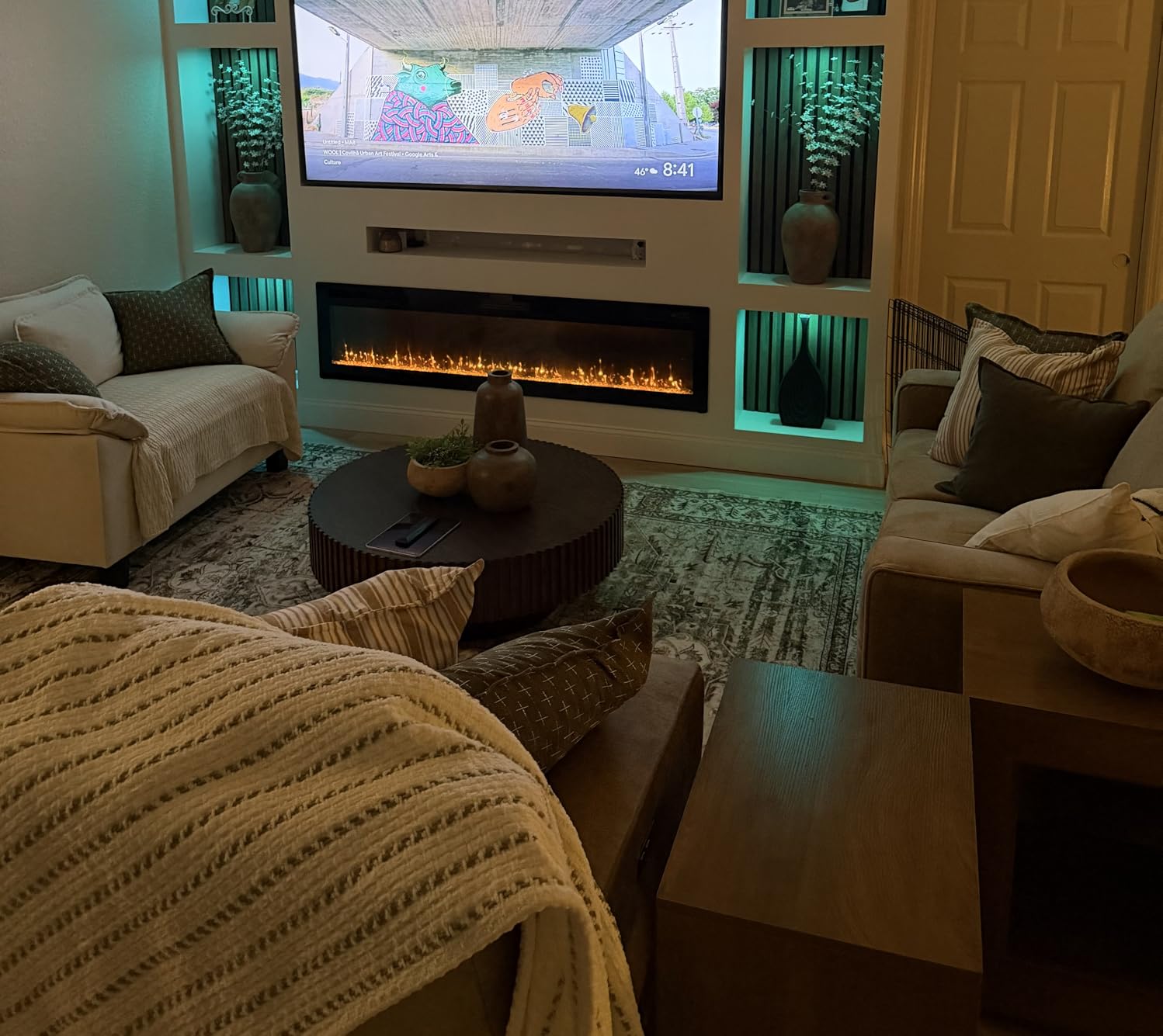 Vitesse 72 Inch Ultra Thin Electric Fireplace - Narrow Bezel Linear Fireplace Heater Recessed Wall Mounted, Remote and Screen Control, 8H Sleep Timer, Low Noise, 750/1500W customer photo 2