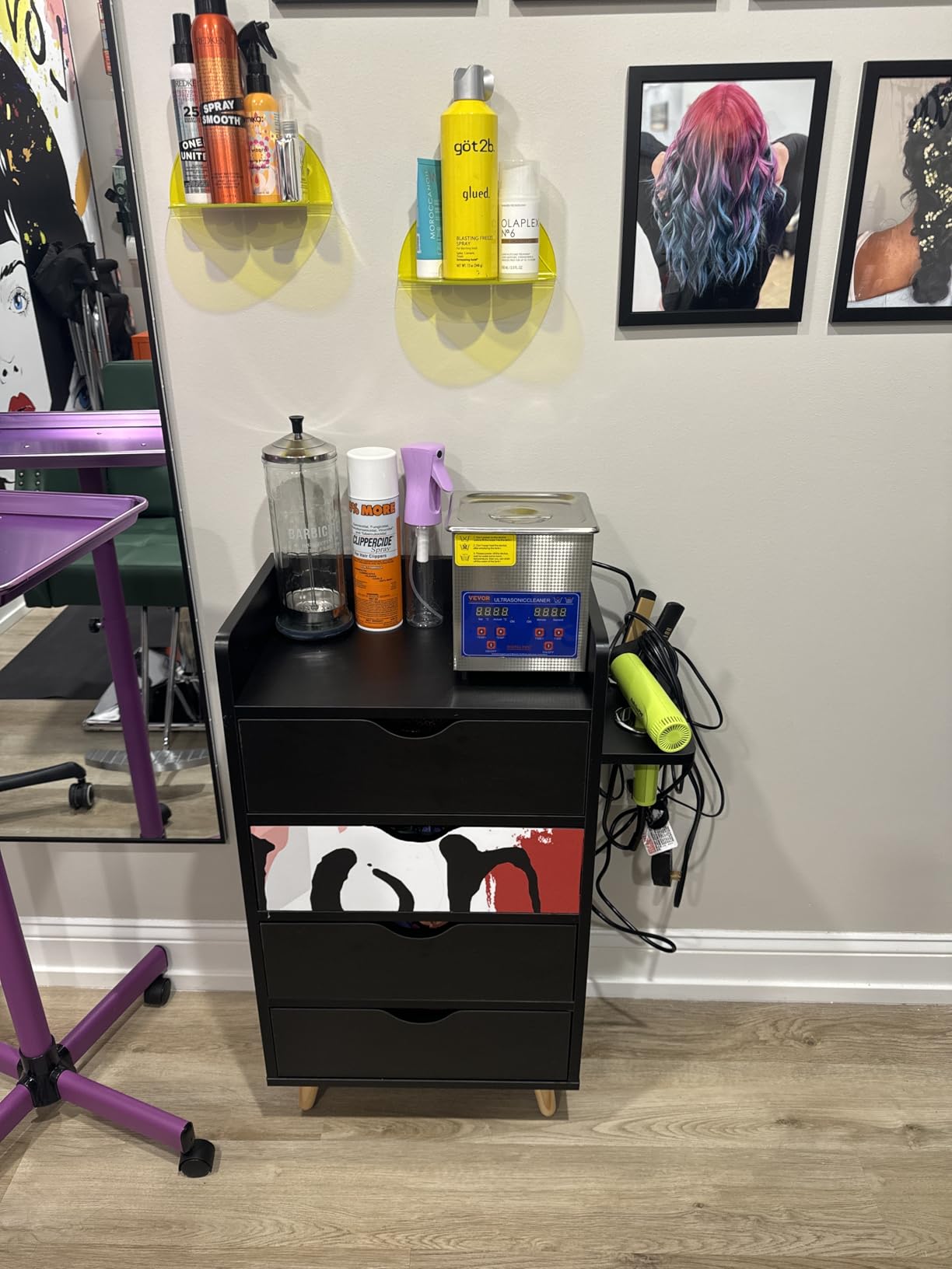 OmySalon 4-Layer Salon Storage Cabinet, Beauty Barber Salon Styling Station Organizer Equipment, Hair Stylist Station Set with 2 Hair Dryer Holders, 4 Drawers customer photo 1