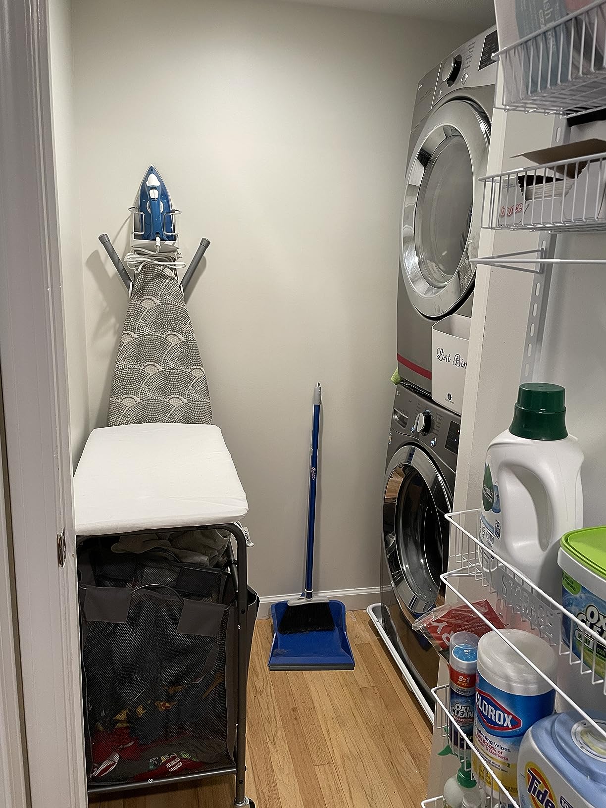 STORAGE MANIAC 3-Section Laundry Sorter with Foldable Ironing Board, Heavy-Duty Rolling Laundry Cart with Removable Bags, Triple Laundry Hamper with Wheels customer photo 1