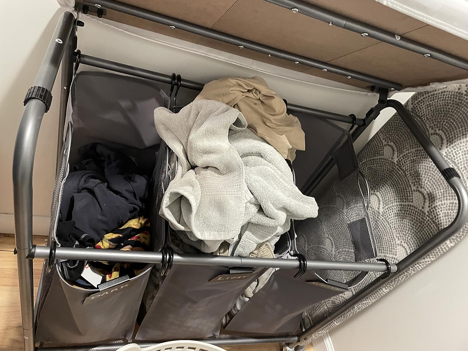 STORAGE MANIAC 3-Section Laundry Sorter with Foldable Ironing Board, Heavy-Duty Rolling Laundry Cart with Removable Bags, Triple Laundry Hamper with Wheels customer photo 2