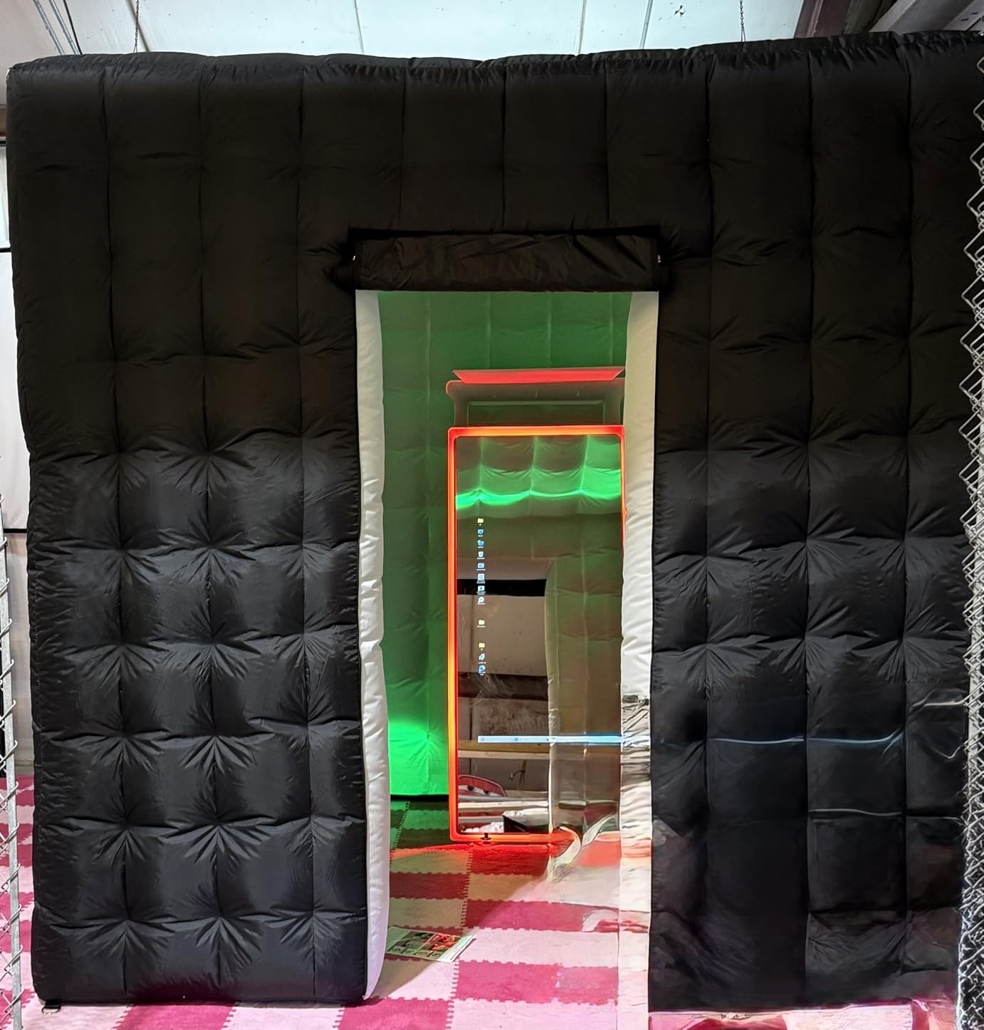 Inflatable Photo Booth Enclosure, 8.2 x 8.2ft Portable 16 Colors LED Dimmable Shooting Photobooth Tent Kit with 2 Doors and Inner Air Blower, Remote Controller, Carry Bag customer photo 1