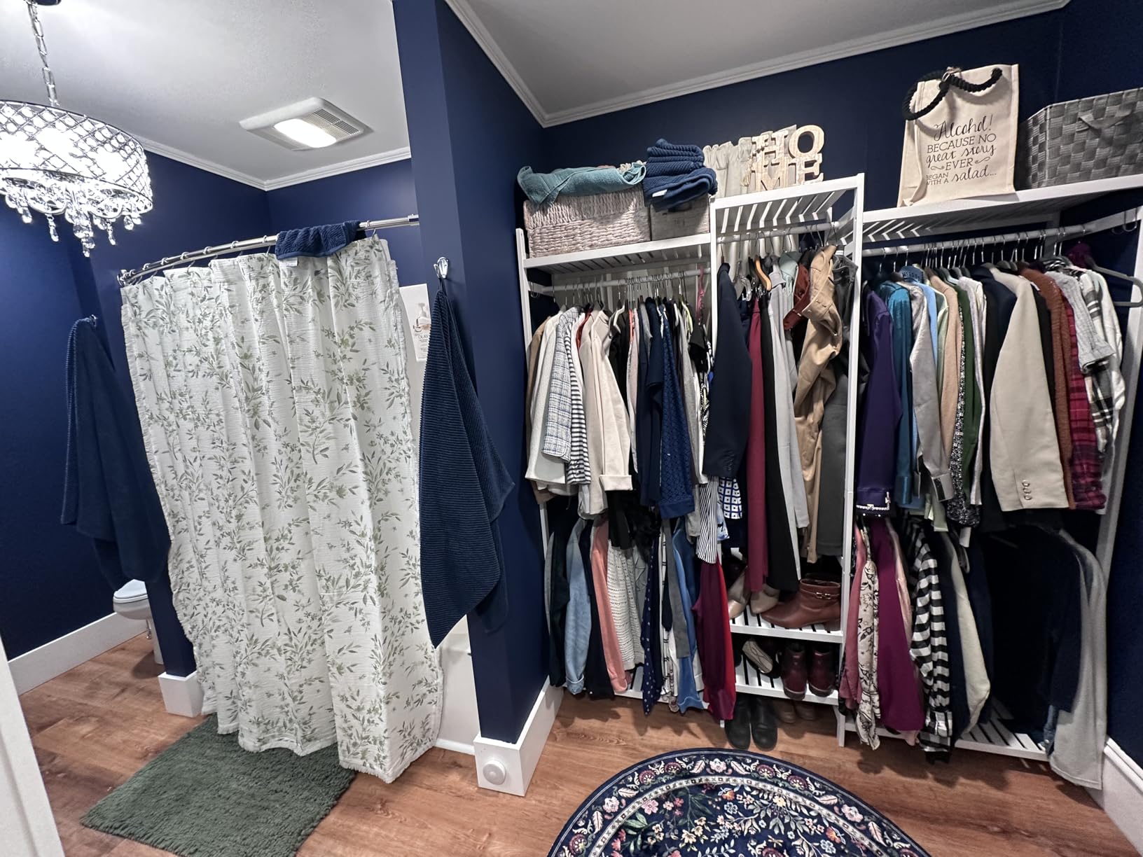 Homykic Bamboo Closet System Clothes Rack, Large Freestanding Garment Rack Clothing Rack for Hanging Clothes with 7 Storage Shelves and 5 Rods, Open Wardrobe Organizer with 4 Hooks, Natural customer photo 1