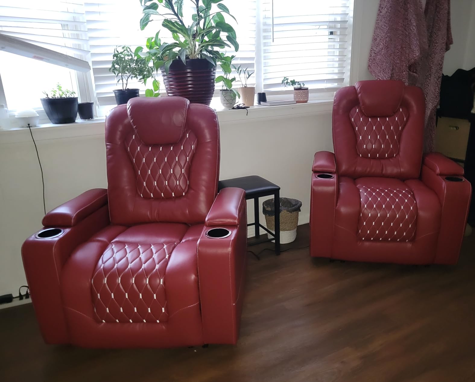 ANJ Power Recliner Chair Set of 3, Electric Soft Faux Leather Reclining Home Faux Theater Seating - USB Ports, Cup Holders, Hidden Arm Storage Movie & Media Room Chairs (Black) customer photo 1