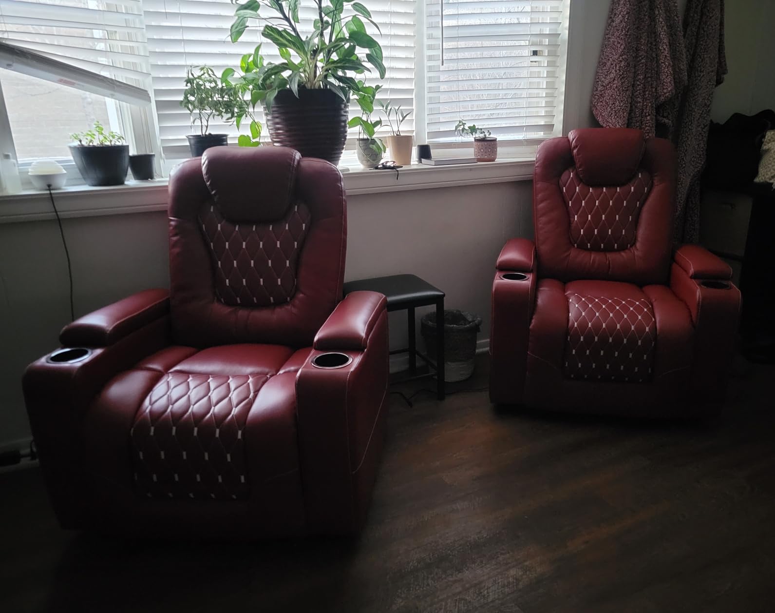 ANJ Power Recliner Chair Set of 3, Electric Soft Faux Leather Reclining Home Faux Theater Seating - USB Ports, Cup Holders, Hidden Arm Storage Movie & Media Room Chairs (Black) customer photo 2