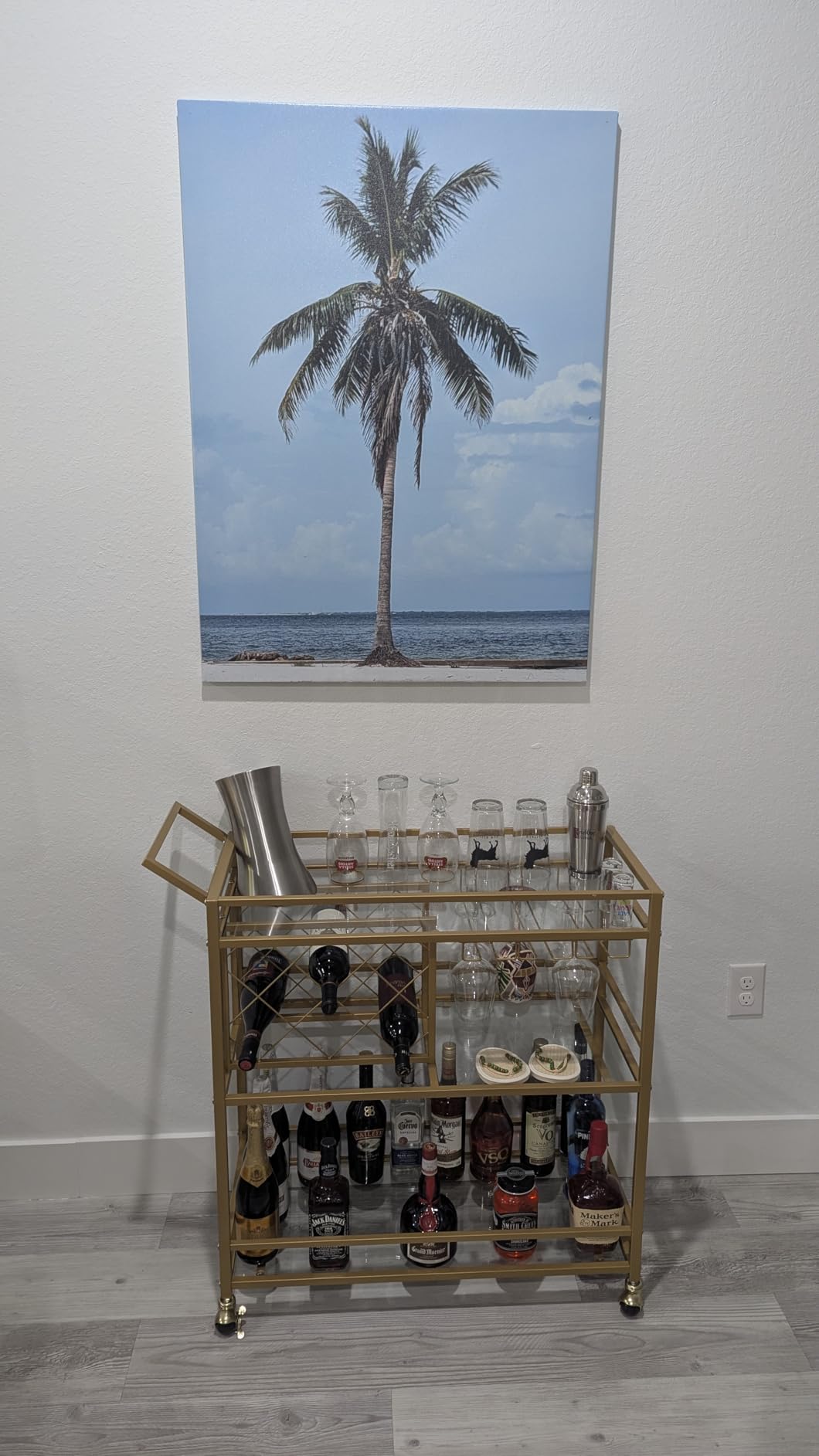 FATORRI Bar Cart for The Home with Wine Rack and Glasses Holder, Small Home Bar Serving Cart on Wheels for Liquor and Alcohol (Walnut Brown) customer photo 2