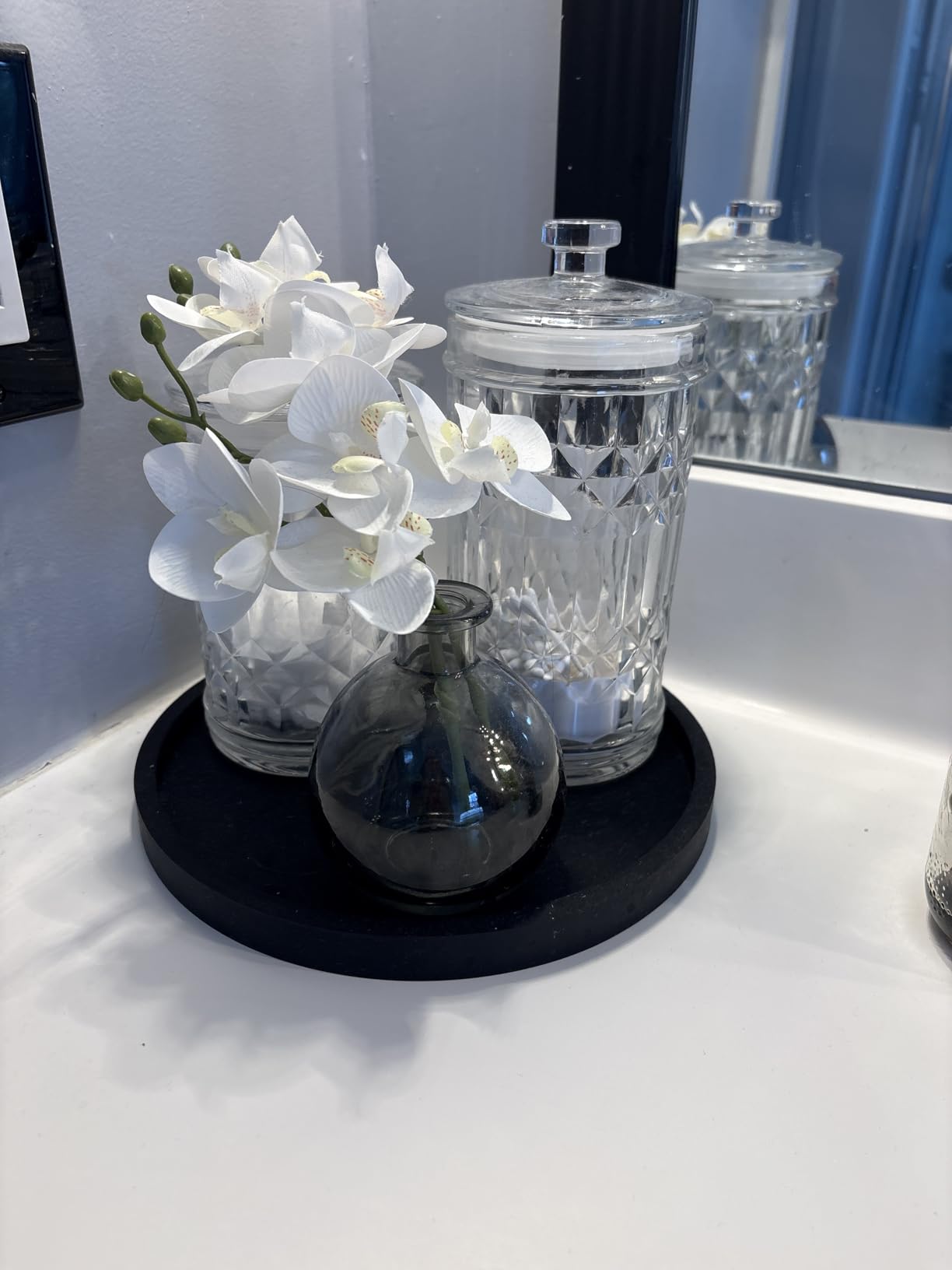 Oairse Pink Orchids Artificial Flowers Faux Orchid Arrangement with Clear Glass Vase Set of 2 Real Touch Phalaenopsis Orchid Flowers Orchid Centerpiece for Dining Room Table customer photo 1