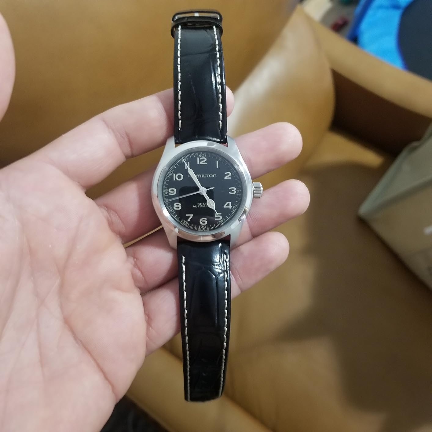 Hamilton Khaki Field Murph Automatic Men's Watch, 38mm Stainless Steel Case, Swiss Made, Black Dial Analog Wrist Watch for Men, 100m Waterproof, Sapphire Crystal, 3-Hand Movement, Cow Leather Strap customer photo 2