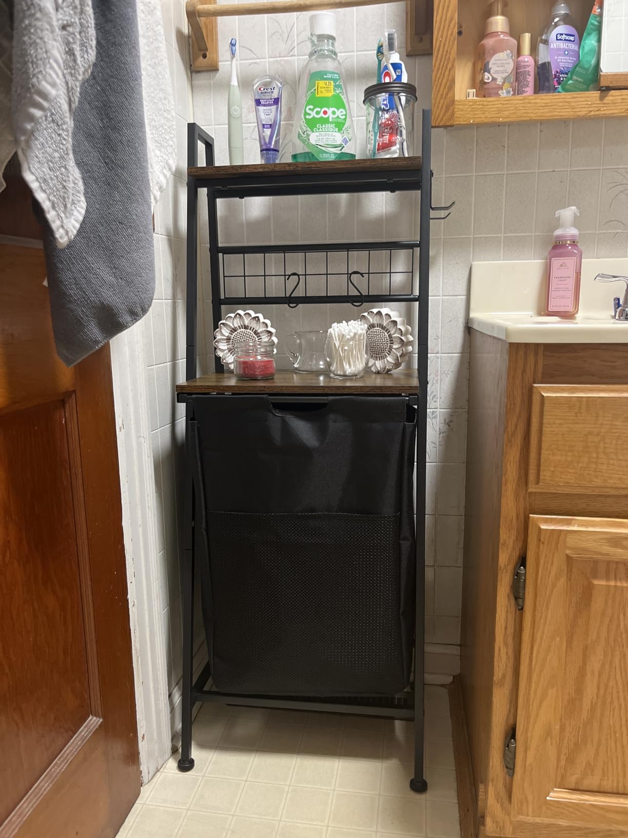 Furnulem 4 Tiers Laundry Hamper with Shelf and Hooks, Tall Laundry Basket Sorter with 2 Removable Bags customer photo 2