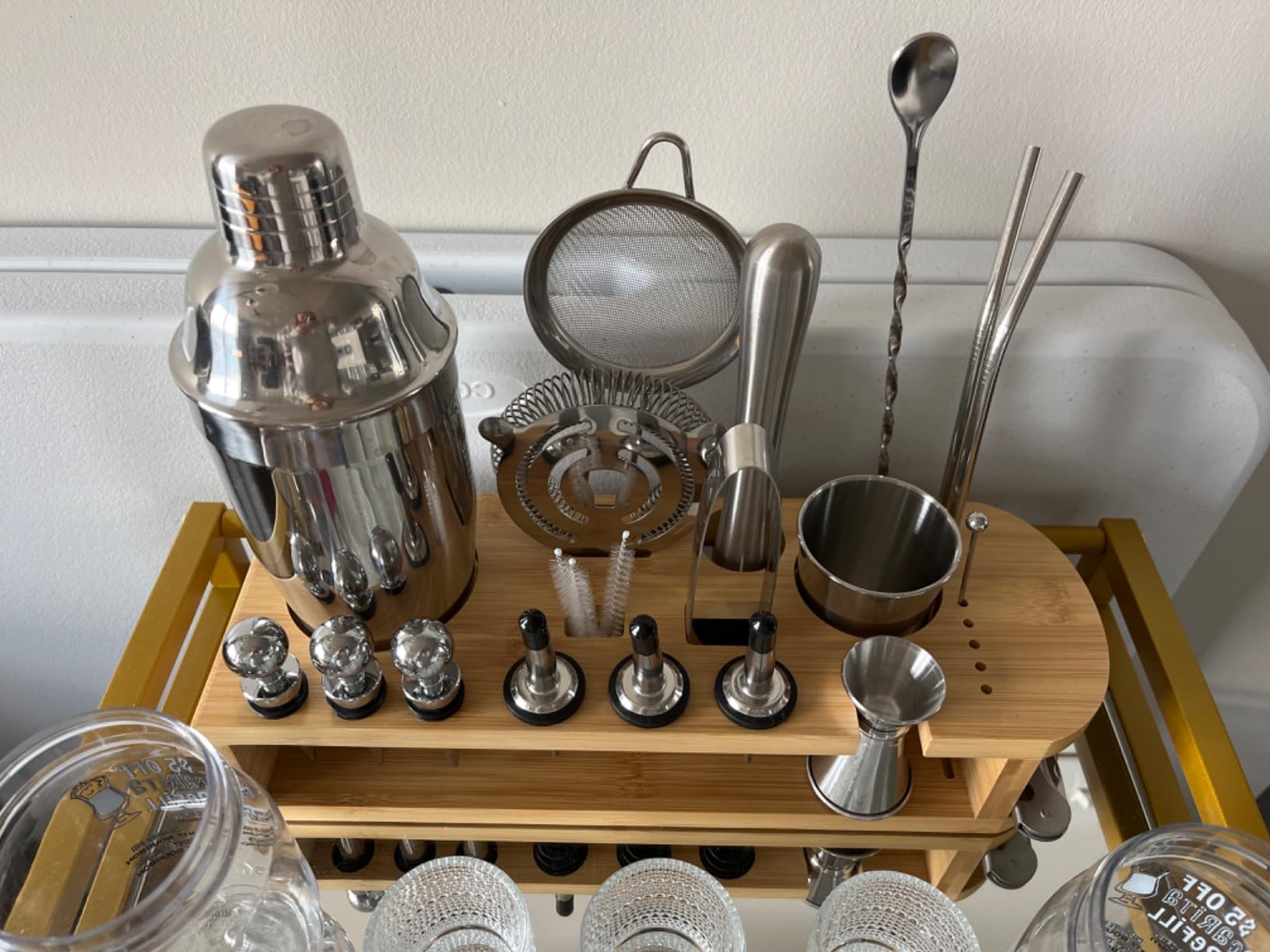 Cocktail Shaker Set, 26-Piece Premium Mixology Bartender Kit - 18/8 Stainless Steel Bar Set with Bamboo Stand - Includes Mixing Tin, Hawthorne & Mesh Strainer - Professional Gift for Men customer photo 1