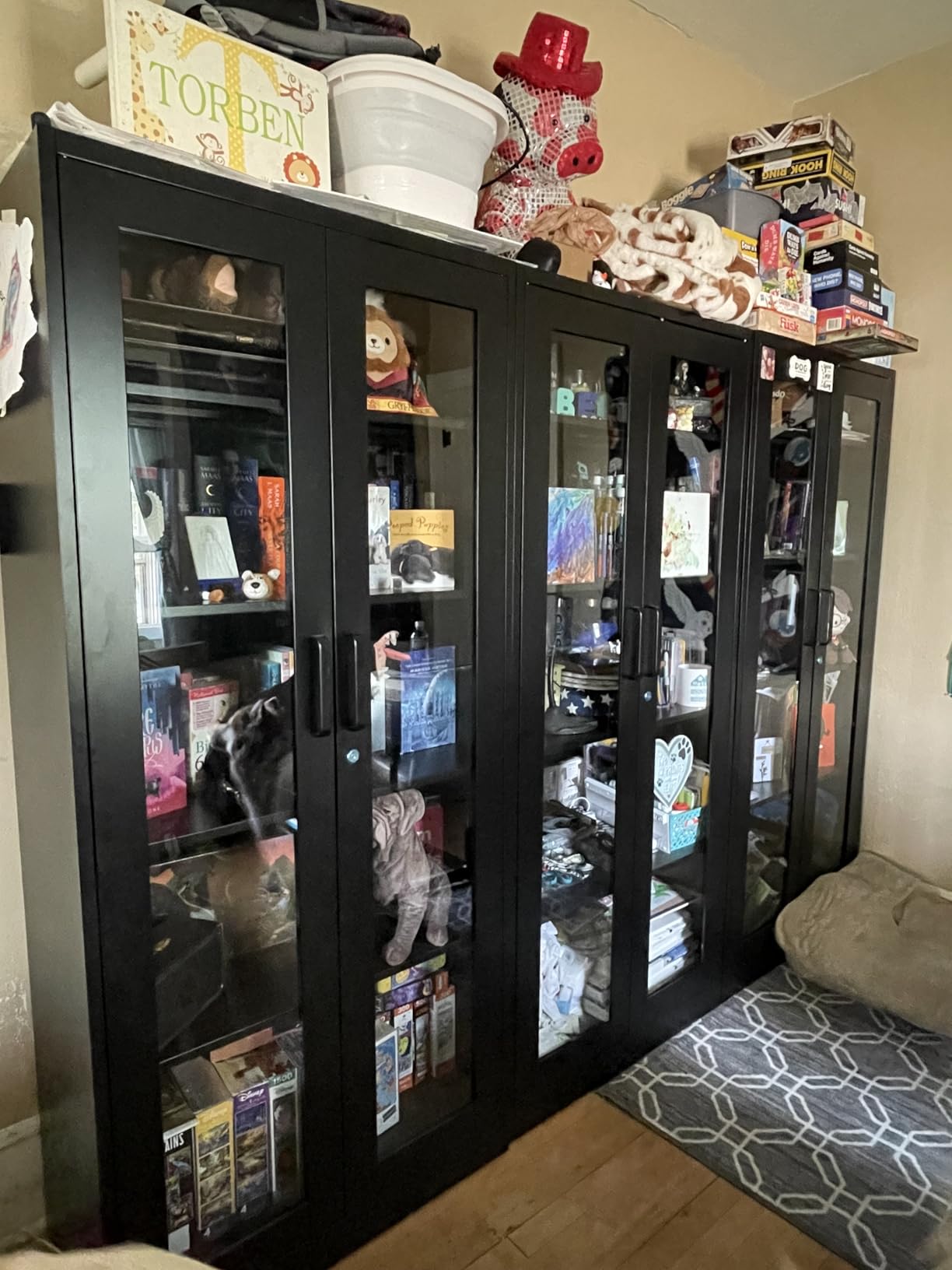 Display Cabinet with Glass Doors, 71 Inches Metal Display Case with 4 Adjustable Shelves, Curio Storage Cabinet with Lock for Home, Office, Book, Pantry, Assemble Required (Black) customer photo 2