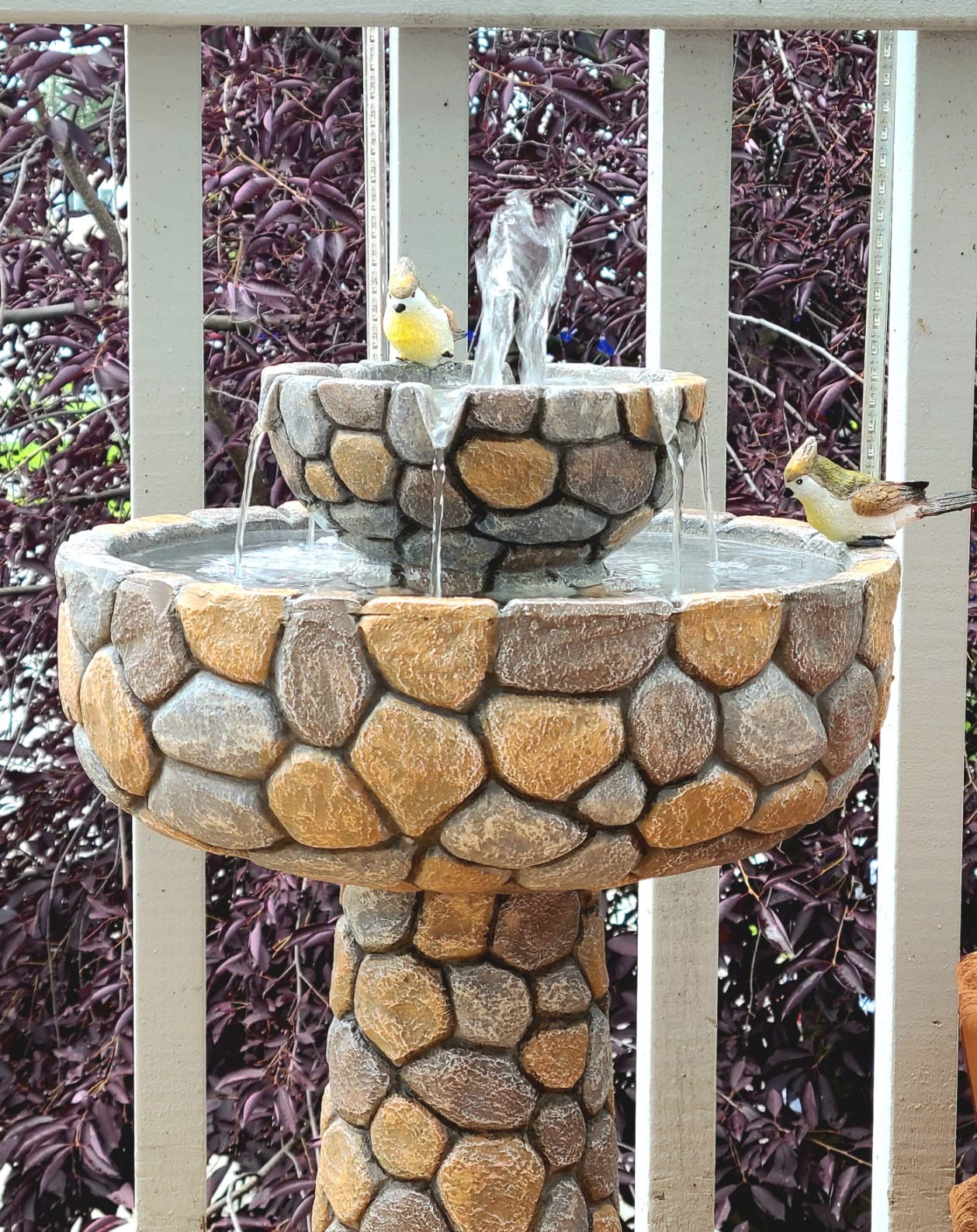 Glitzhome 3-Tier Outdoor Water Fountain with LED Light, Oversized Vintage European Style Lion Head Waterfall Fountains, Rustic Faux Granite Fountain for Garden Patio Deck Porch, 31.75