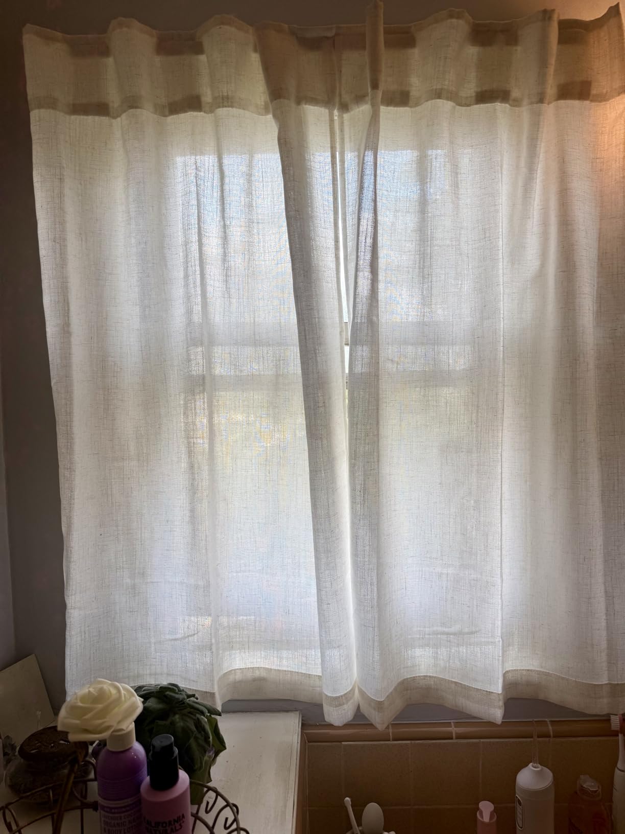Back Tab Linen Curtains 96 inches Long 2 Panels Set for Living Room Sliding Glass Door Ivory Cream Semi Sheer Curtains Light Filtering Canvas Cloth Linen Drapes 96 inch Floor to Ceiling Length customer photo 1