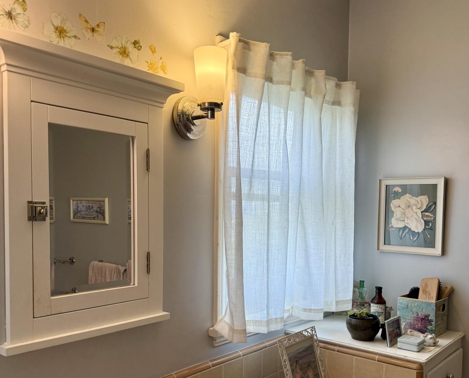 Back Tab Linen Curtains 96 inches Long 2 Panels Set for Living Room Sliding Glass Door Ivory Cream Semi Sheer Curtains Light Filtering Canvas Cloth Linen Drapes 96 inch Floor to Ceiling Length customer photo 2