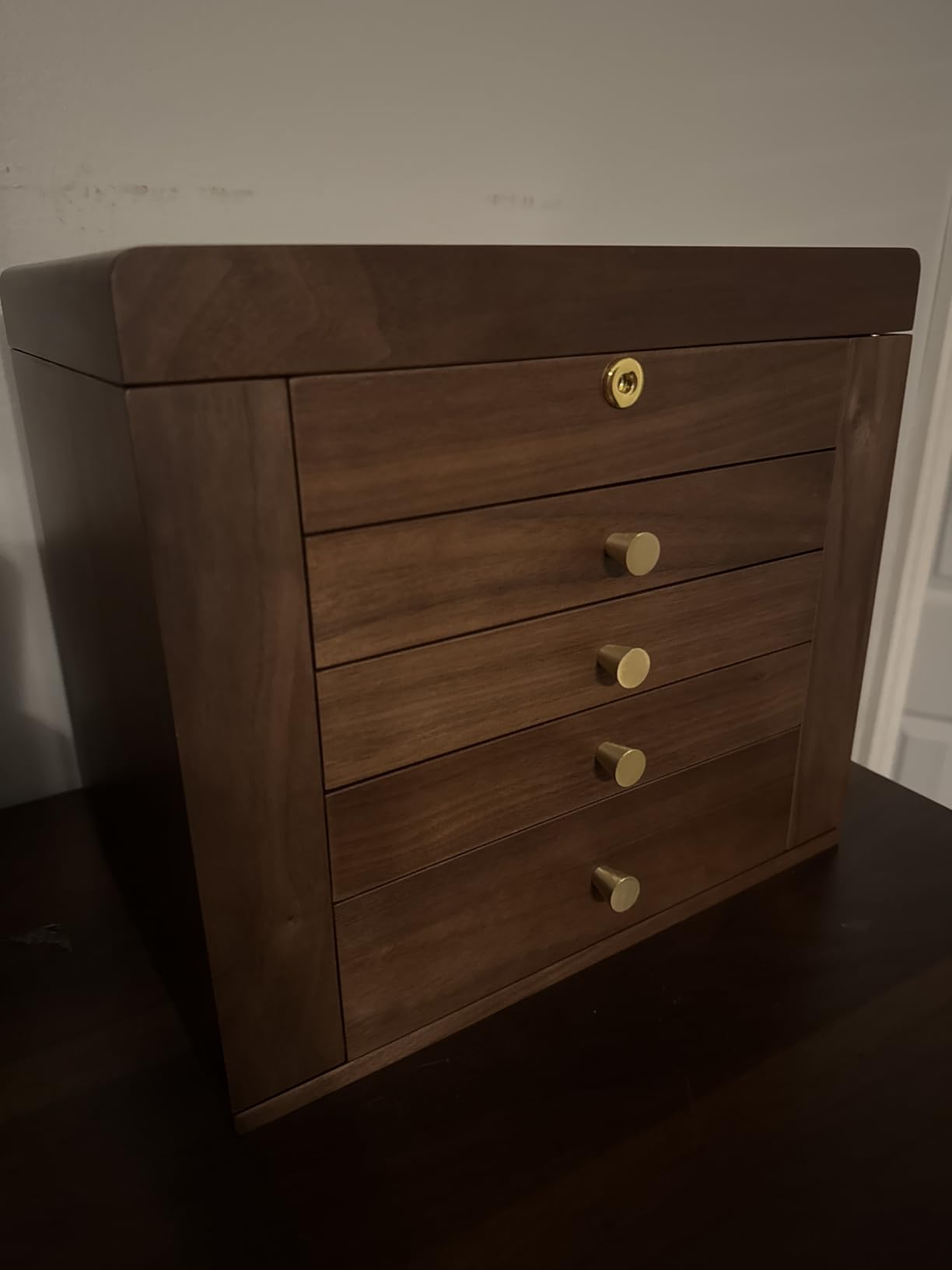 CHOSIN Black Walnut Wooden Jewelry Box for Women with Mirror, 5 Drawers and 2 Side Doors for Watches, Necklaces, Rings, Earrings Storage customer photo 2