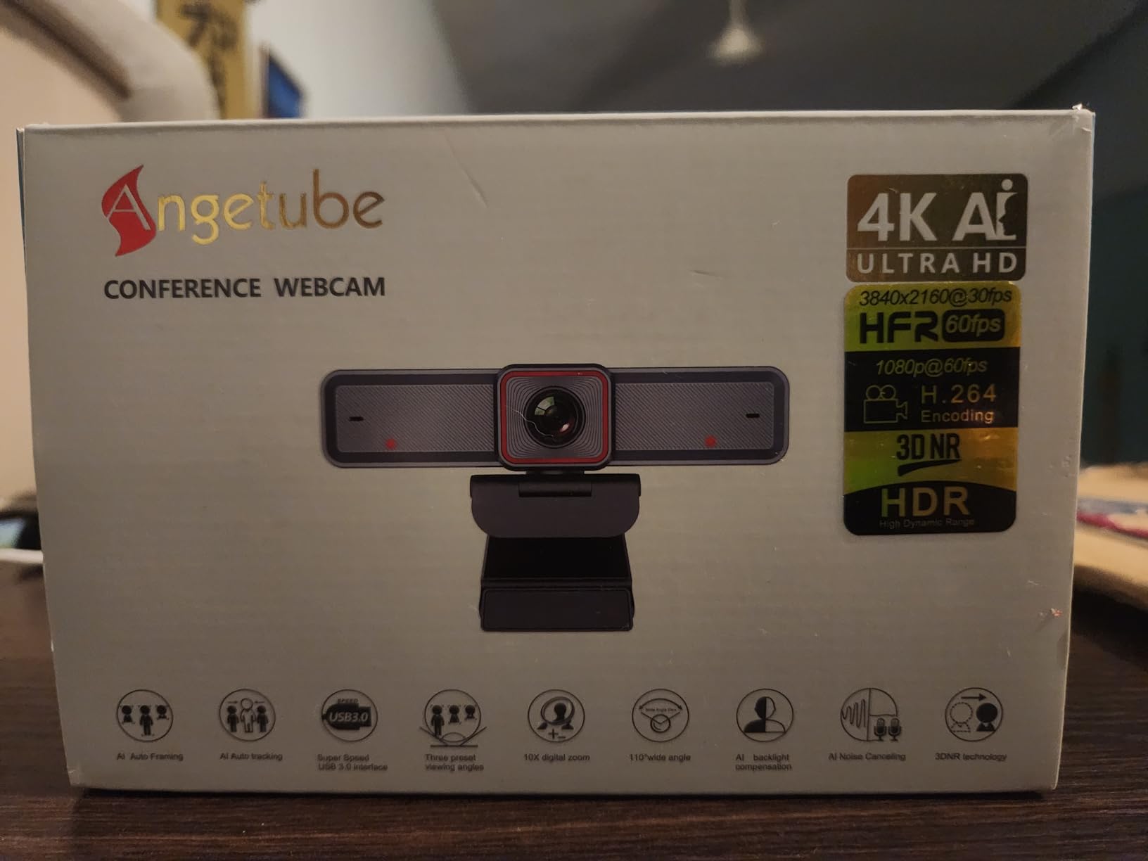 Angetube 4K AI Webcam: AI-Tracking Web Camera Dual AI Noise-Cancelling Microphones - HDR-Enabled, USB 3.0, Remote Control, Sony_Sensor, Adjutable Field of View, Work with Teams, Zoom, Webex customer photo 1