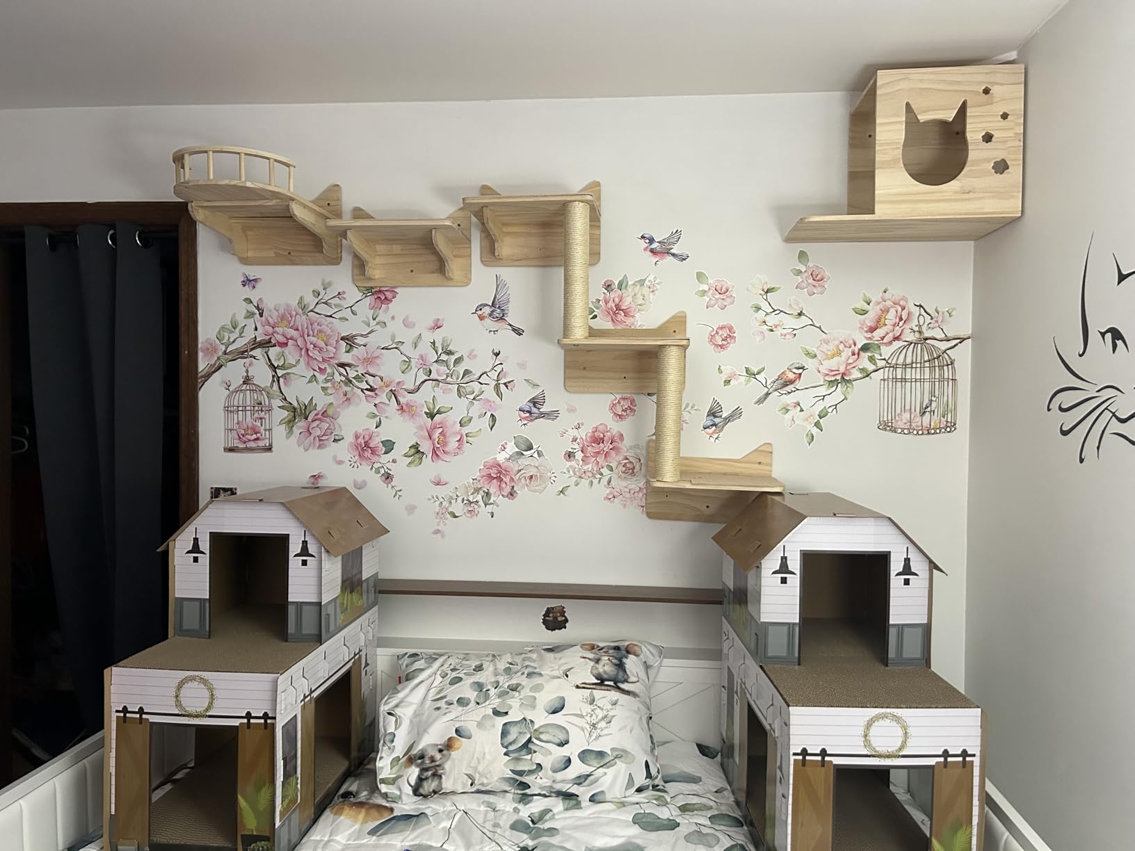 Cat Wall Shelves for Large Cats - 9-Piece Wooden Wall-Mounted Cat Shelves Set, Kitty Climbing System with Perches, Scratching Post & Condo House customer photo 2