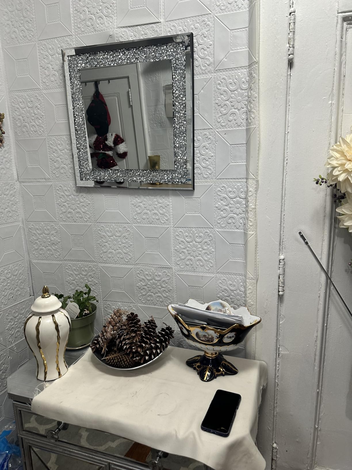 Crystal Crush Diamond Rectangle Silver Mirror for Wall Decoration 24x32inch Wall Hang Frameless Mirror Acrylic Diamond Decor customer photo 2