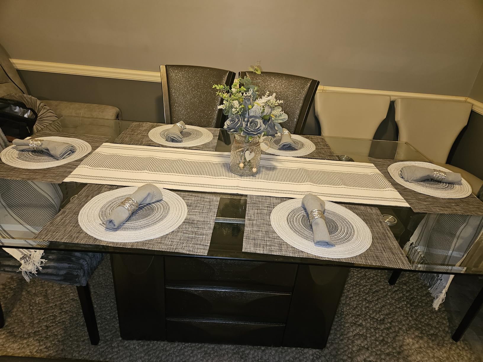 Faux Flowers with Vase,Artificial Silk Roses in Vase, Fake Plant Eucalyptus Flower Arrangement for Home Office Farmhouse Bathroom Dining Table Centerpiece Decorations Coffee Table Decor (White) customer photo 2