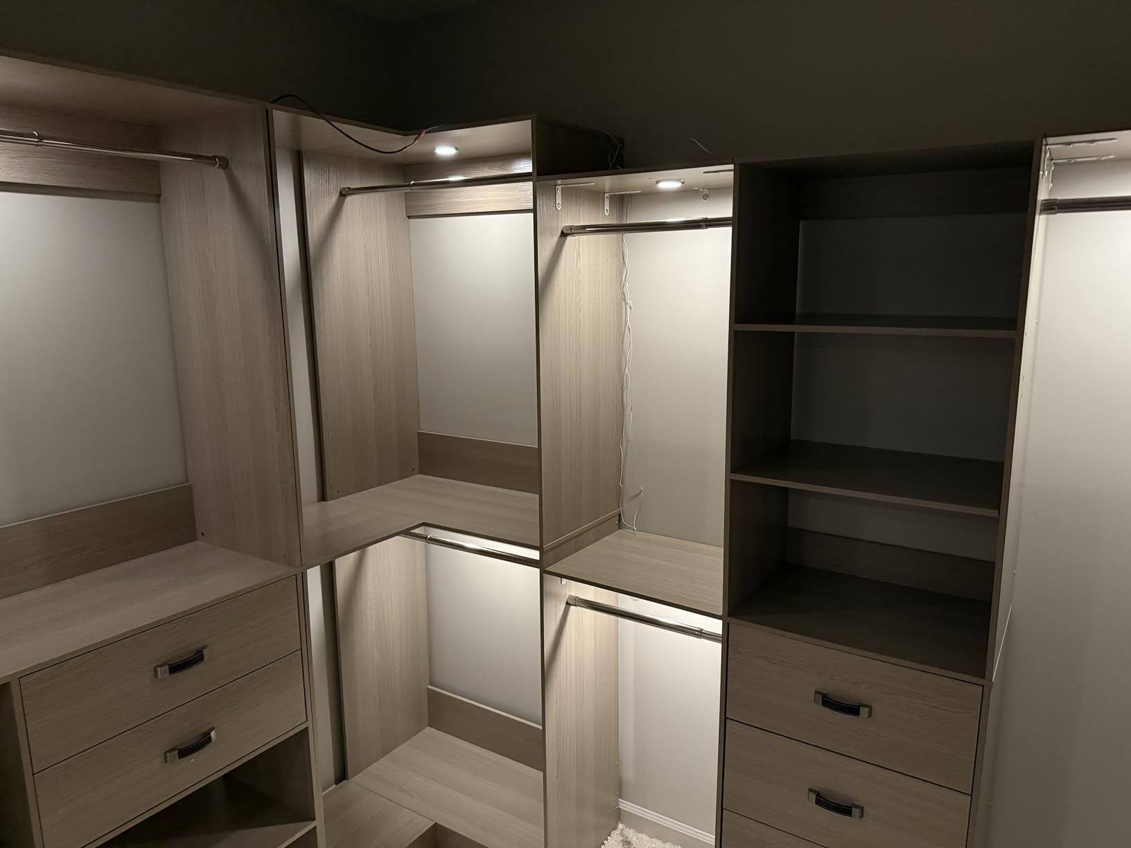 Armocity 96 Inches Closet System, 8FT Walk In Closet Organizer with 3 Shelving Towers, Heavy Duty Clothes Rack with 3 Drawers, Built-In Garment Rack, 96