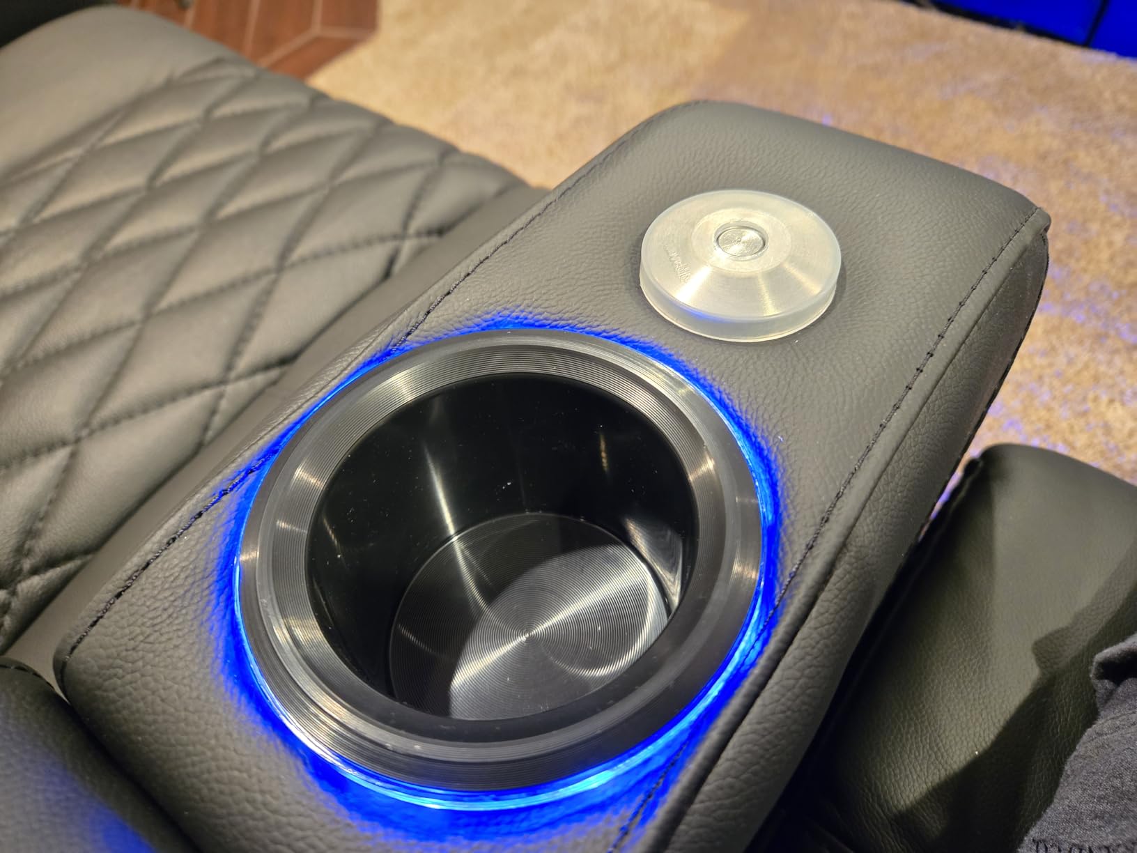 Weilianda Home Theater Seating Top Grain Leather Zero Gravity Recliner Chair Power Headrest Recline Movie Seat Gaming 7 Colors Mood Light Sofa with Tray Table USB Charge Row of 3 Black customer photo 11