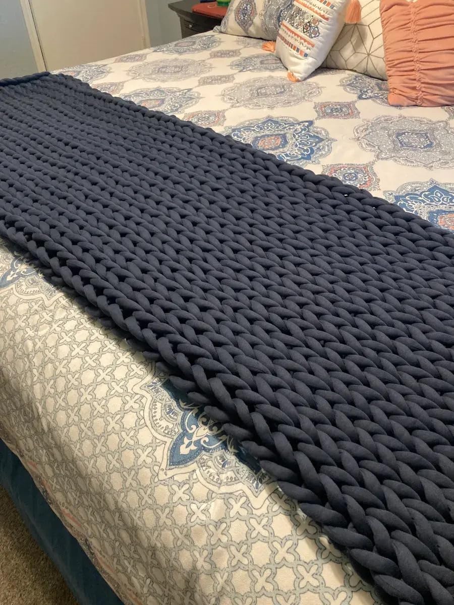 Bearaby Cotton Hand-Knit Weighted Blankets for Adults - Chunky Knit Blanket - Sustainable, Breathable, Organic, Cooling Weighted Blanket - Machine Washable (Moonstone Grey, 15 lbs, 40