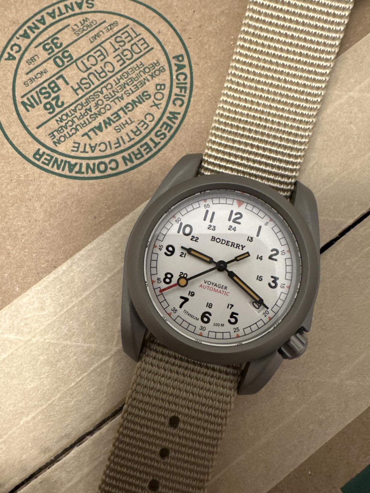 BODERRY Men's Watch Titanium Automatic Field Watch 40mm Military Watch Day Date Function 100M Waterproof with Nylon Strap Japanese Mechanical Movement & Screw Down Crown-Voyager customer photo 2