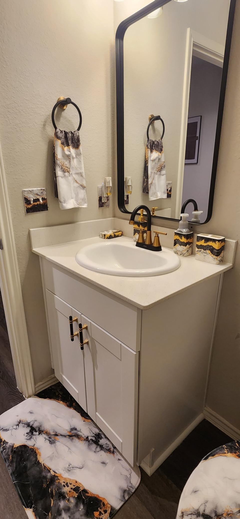 4 Piece Bathroom Accessories Set - White Bathroom Accessory Sets Includes Lotion Dispenser, Toothbrush Holder Tumbler, and Soap Dish - Glossy Finish (Marble, White) customer photo 1