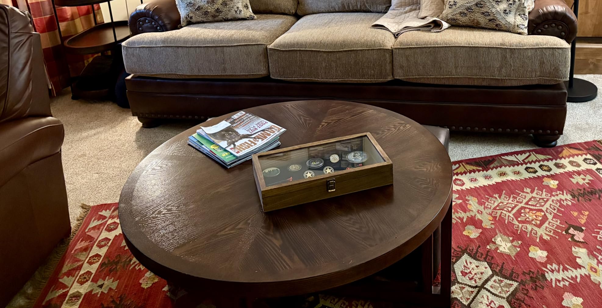 MOOCA Glass Top Wooden Jewelry Display Case with Removable Black Luxurious Velvet Jewelry Display Pad, Deeper 2.75-Inch Design for Taller Collectibles, Brown Color customer photo 2