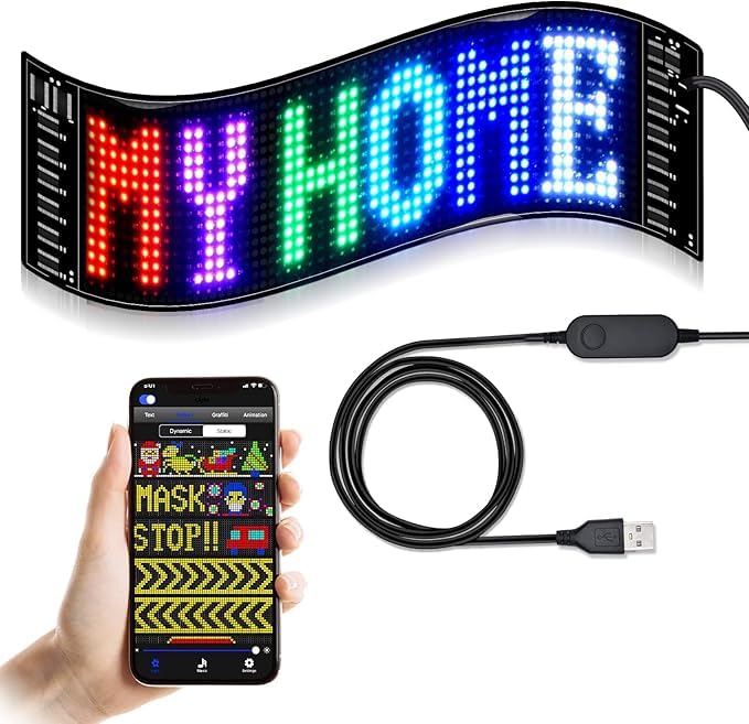 Programmable LED Sign for Business, Flexible Digital Sign, Scrolling LED Sign, Bluetooth APP, DIY Design Animations, Text, Graffiti, Colour (23''x5'') customer photo 2