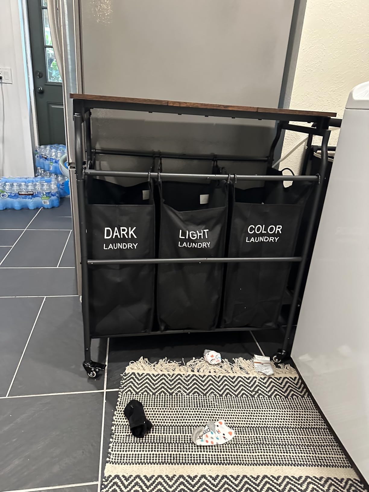 Hoctieon 3 Section Laundry Sorter Cart with Ironing Board, Laundry Hamper with Shelf and Rolling Wheels, Heavy Duty Laundry Basket Organizer customer photo 2