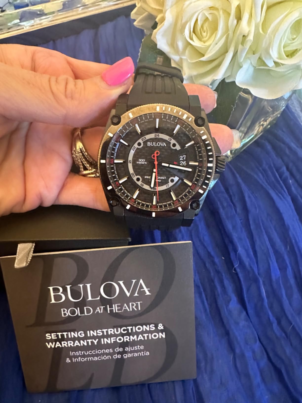 Bulova Men's Icon High Performance Quartz Chronograph Black Stainless Steel Watch with Polyurethane Strap, Black Dial Style: 98B417 customer photo 2
