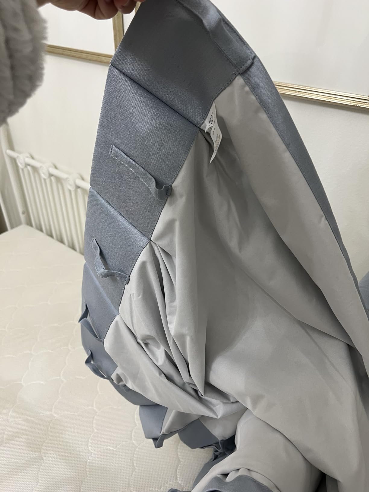 Central Park Light Blue Pinch Pleat Blackout Curtain for Bedroom Noise Reducing Luxury Silk Panels with Full Blackout Liner Backtab Drapes with 9 Hooks (Ring not Include), 40