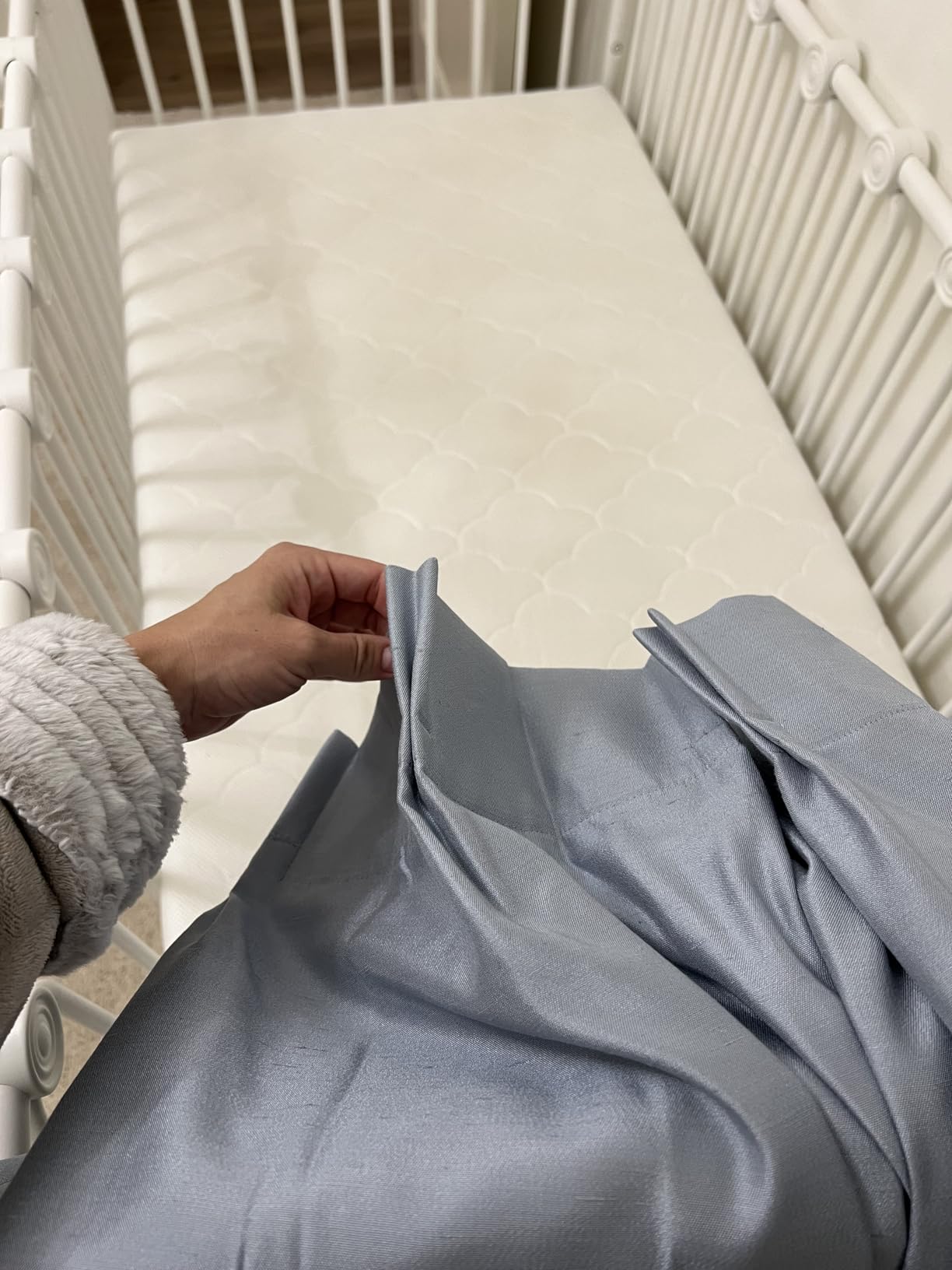 Central Park Light Blue Pinch Pleat Blackout Curtain for Bedroom Noise Reducing Luxury Silk Panels with Full Blackout Liner Backtab Drapes with 9 Hooks (Ring not Include), 40