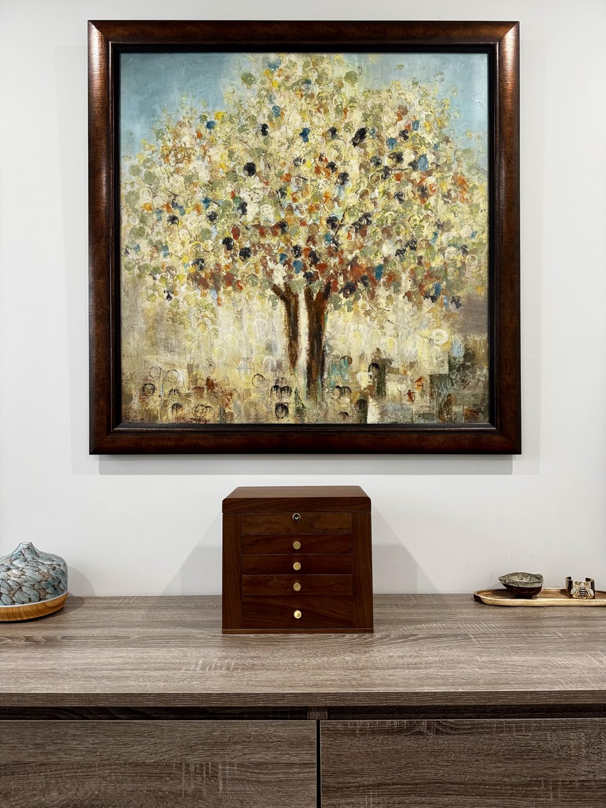 Homruilink Black Walnut Wooden Jewelry Box, Wood Jewelry Organizer with 2 Side Doors Mirror Lockable Classical Style for Watch Necklace Ring Earring Storage customer photo 1